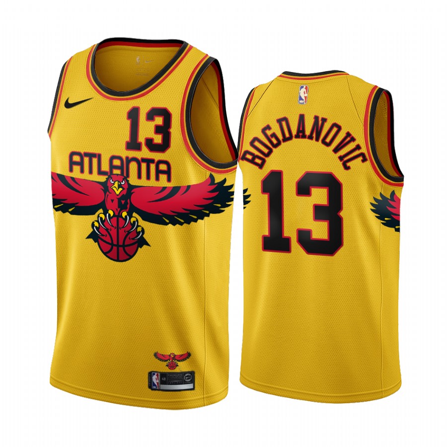 Atlanta Hawks Bogdan Bogdanovic #13 Gold City Edition Jersey Throwback 90s
