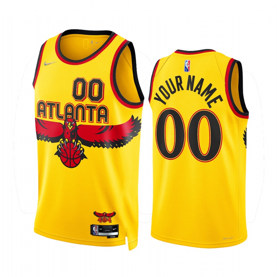 Atlanta Hawks Custom #00 Gold City Edition Jersey Throwback 90s