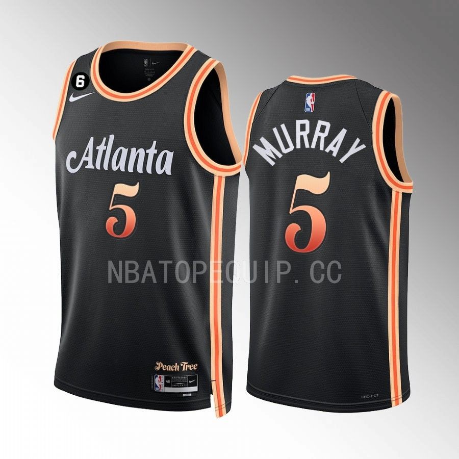 Atlanta Hawks Dejounte Murray City Edition Black #5 Jersey NO.6 Patch