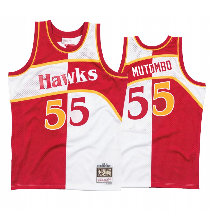 Atlanta Hawks Dikembe Mutombo #55 White Red Split Jersey