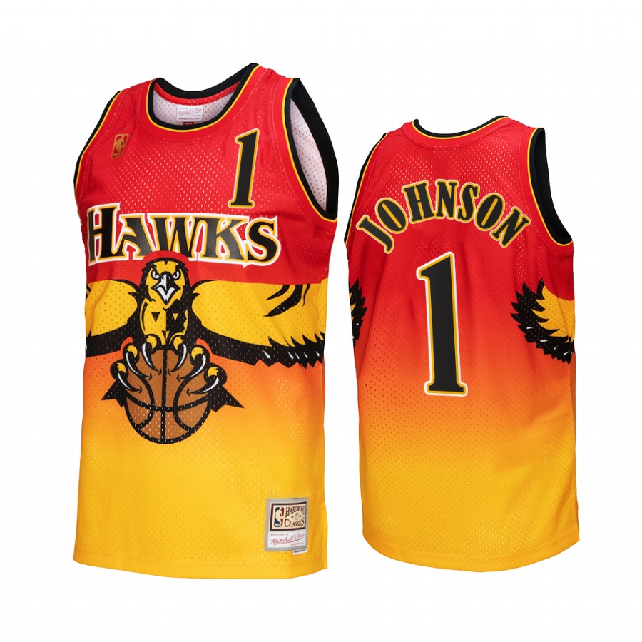Atlanta Hawks Jalen Johnson Gold Red Fadeaway Men Jersey Hardwood Classics