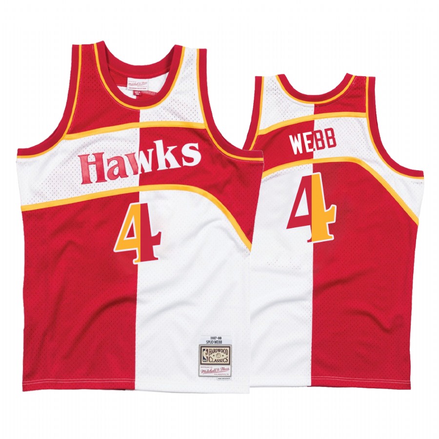 Atlanta Hawks Spud Webb #4 White Red Split Jersey