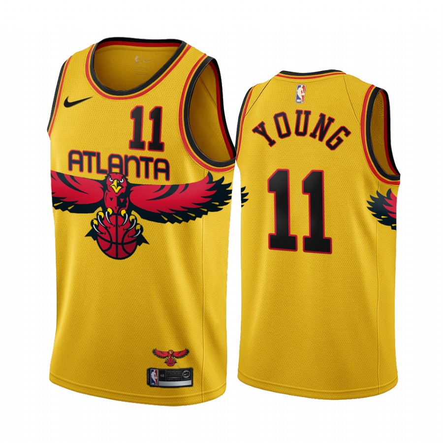 Atlanta Hawks Trae Young #11 Gold City Edition Jersey Throwback 90s