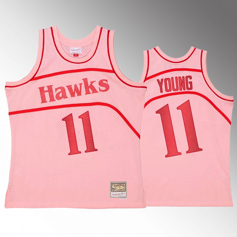 Atlanta Hawks Trae Young Pink Space Knit Men Jersey Hardwood Classics