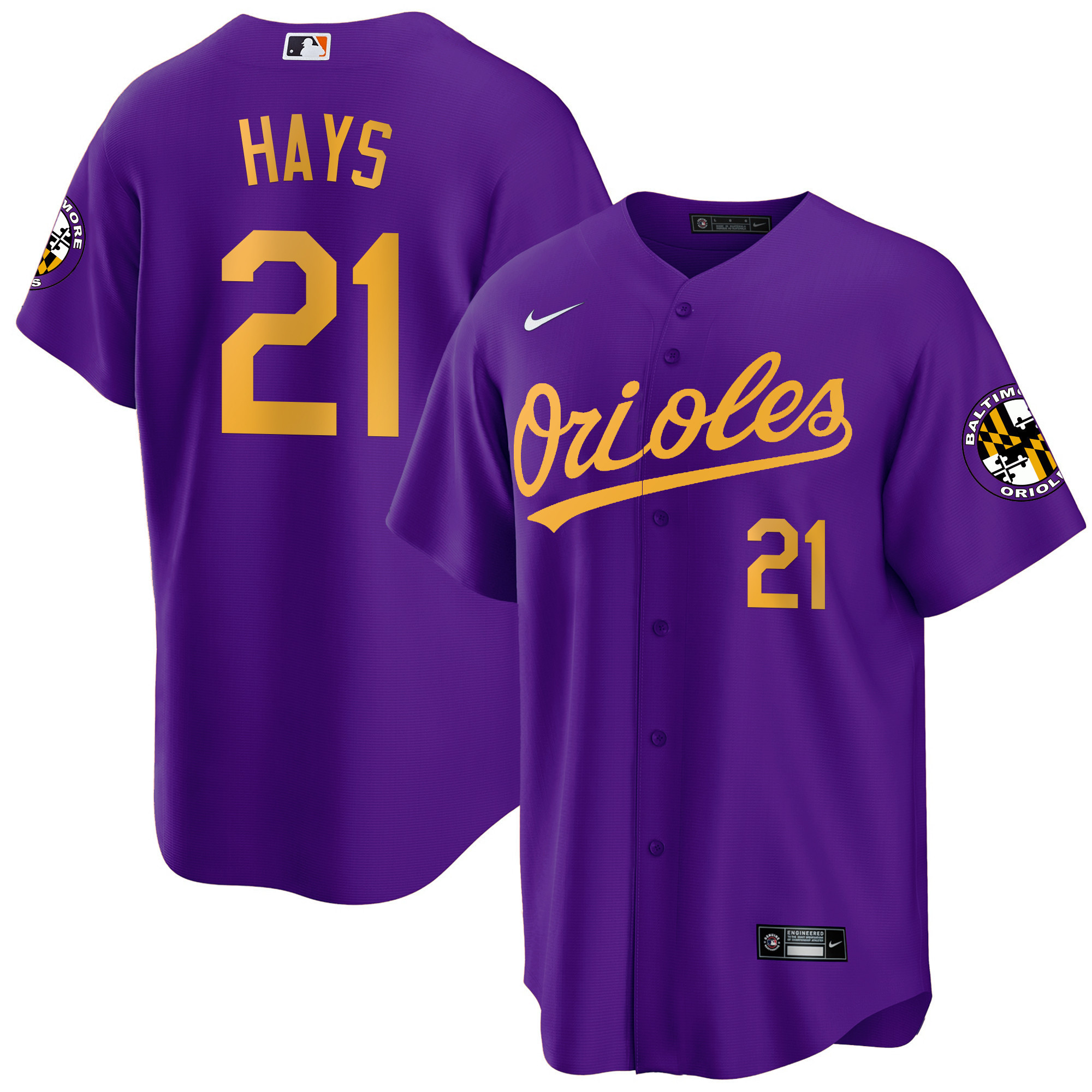 Austin Hays Men’s Baltimore Orioles Special Gold Cool Purple Gold Jersey - All Stitched