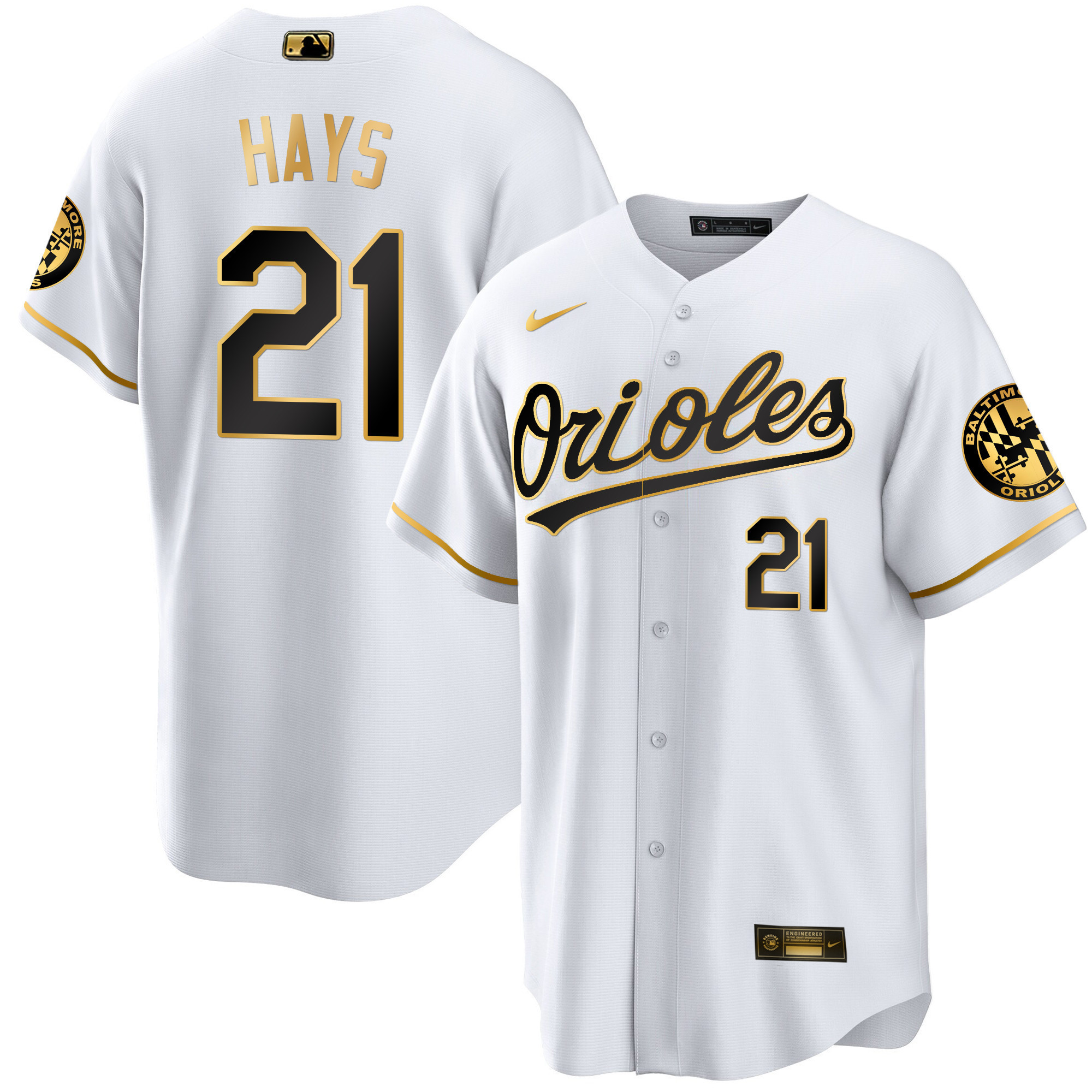 Austin Hays Men’s Baltimore Orioles Special Gold Cool White Gold Jersey - All Stitched