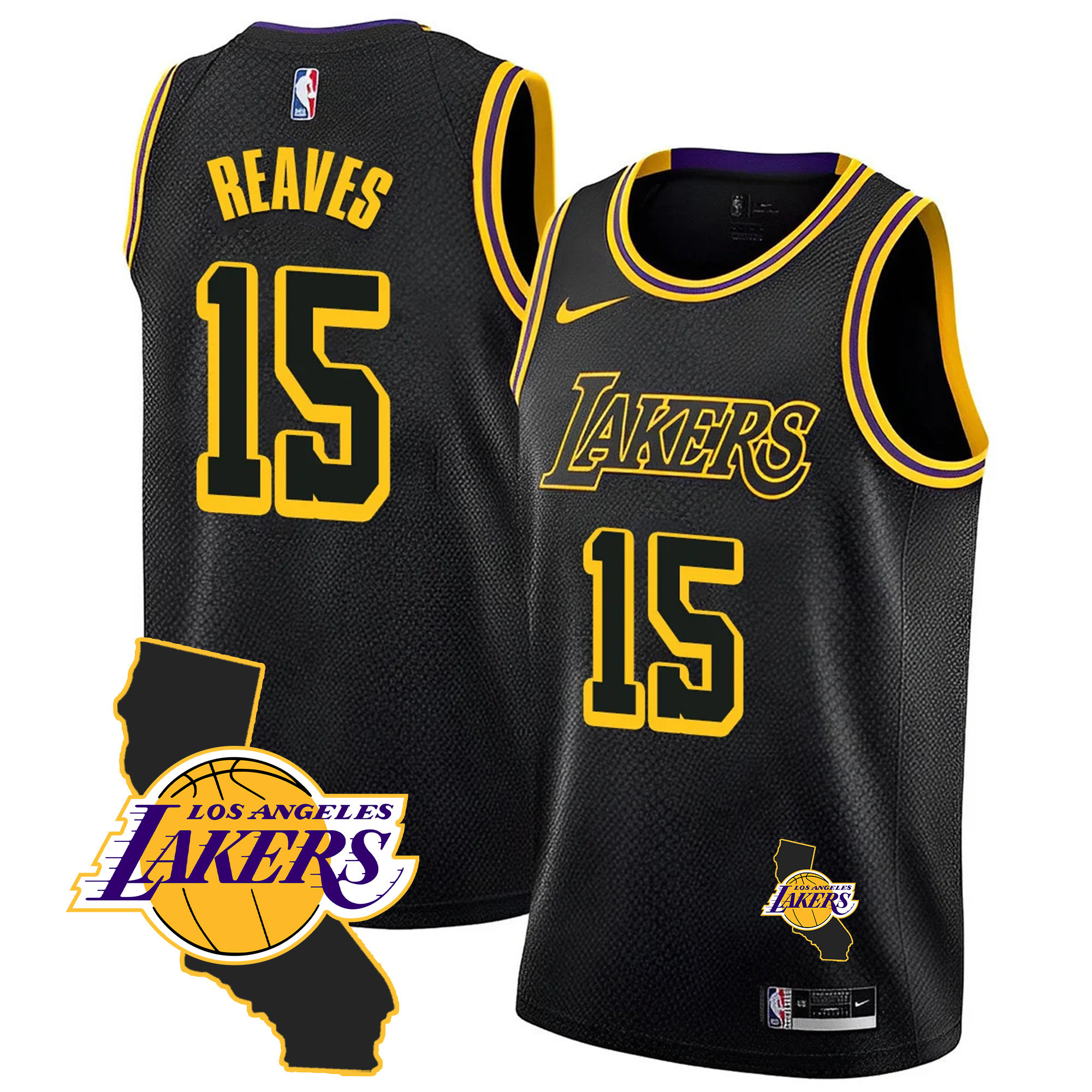 Austin Reaves Men's Los Angeles Lakers California Patch Black Mamba Jersey - All Stitched