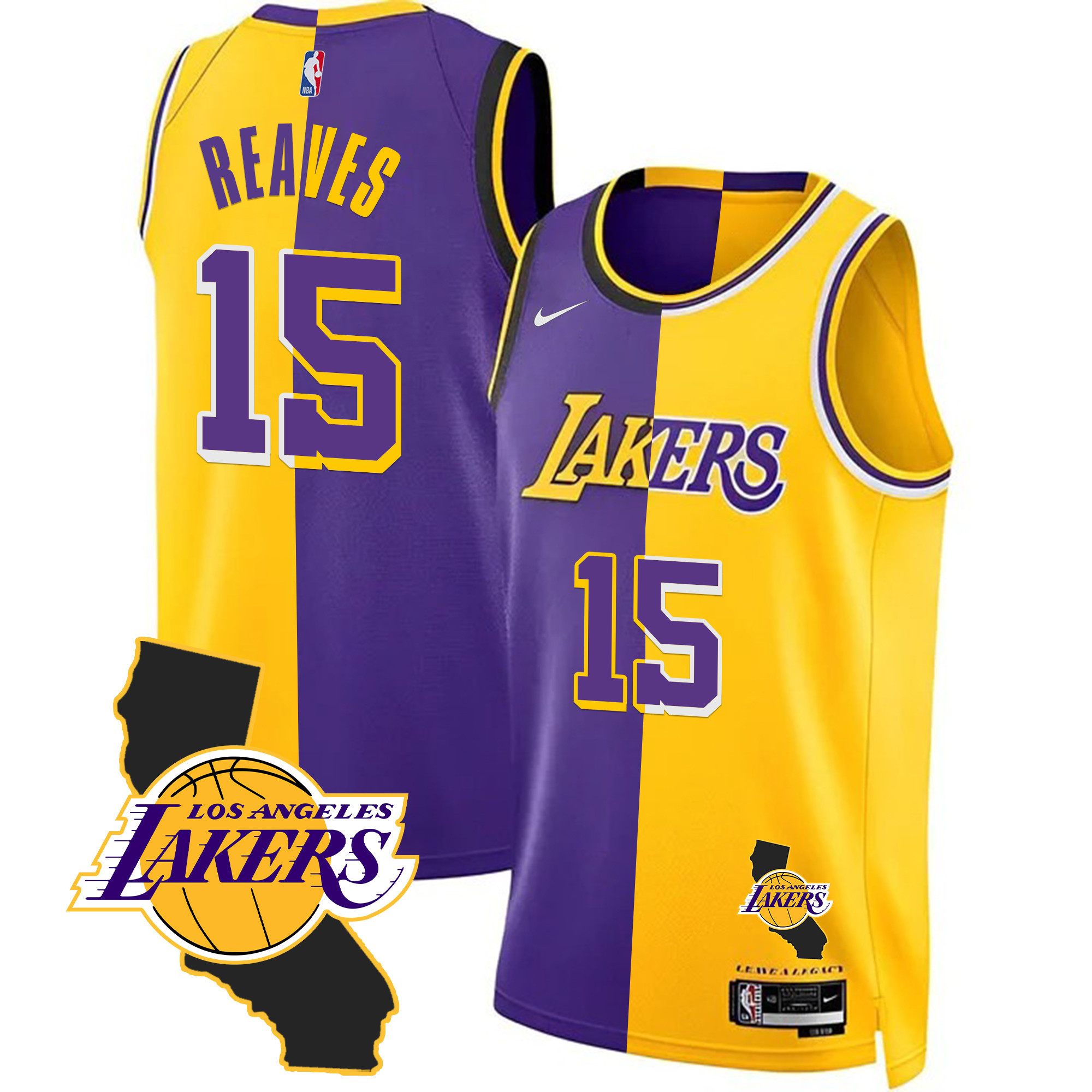 Austin Reaves Men's Los Angeles Lakers California Patch Split Jersey - All Stitched