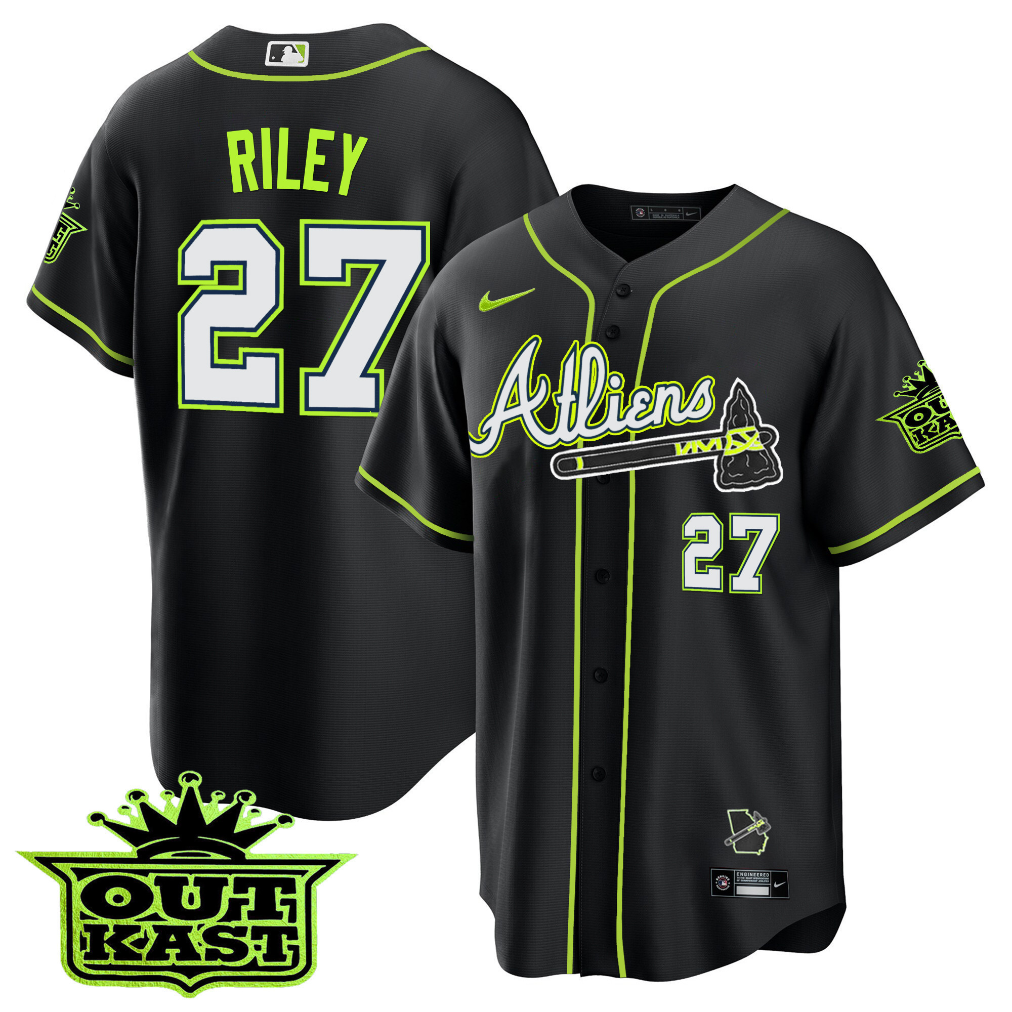 Austin Riley Men's Atlanta Braves Atliens Cool Base Black Jersey - All Stitched