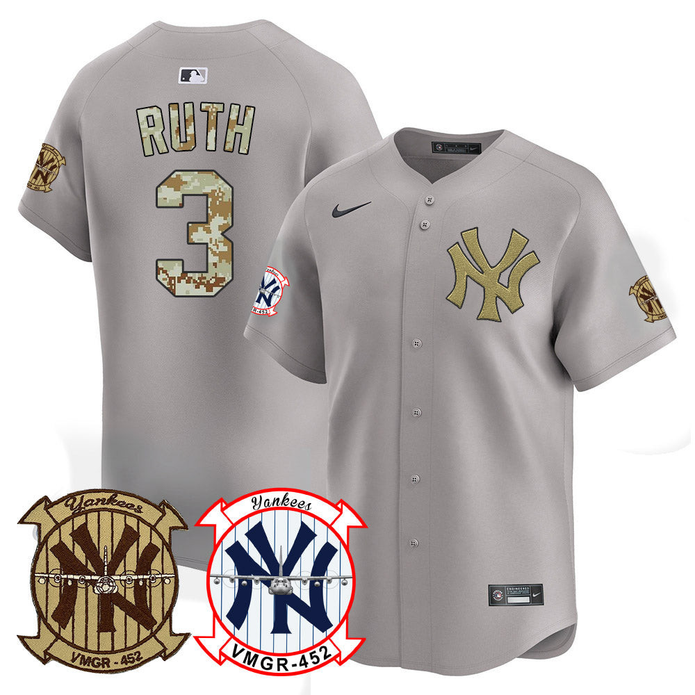 Babe Ruth Men's New York Yankees Desert USMC Alternate Vapor Premier Limited Gray Jersey