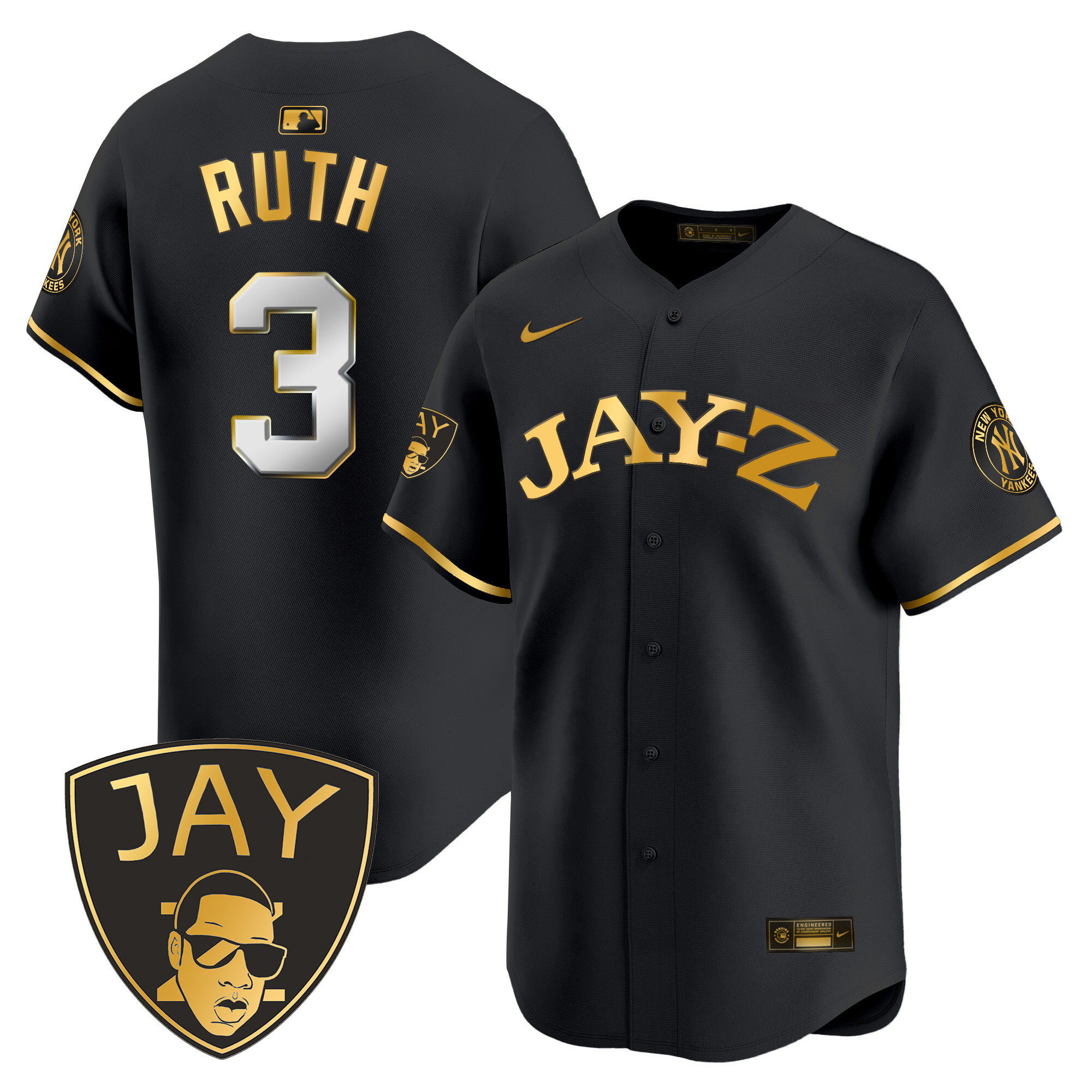 Babe Ruth Men's New York Yankees Jay-Z Vapor Premier Limited Black Gold Jersey