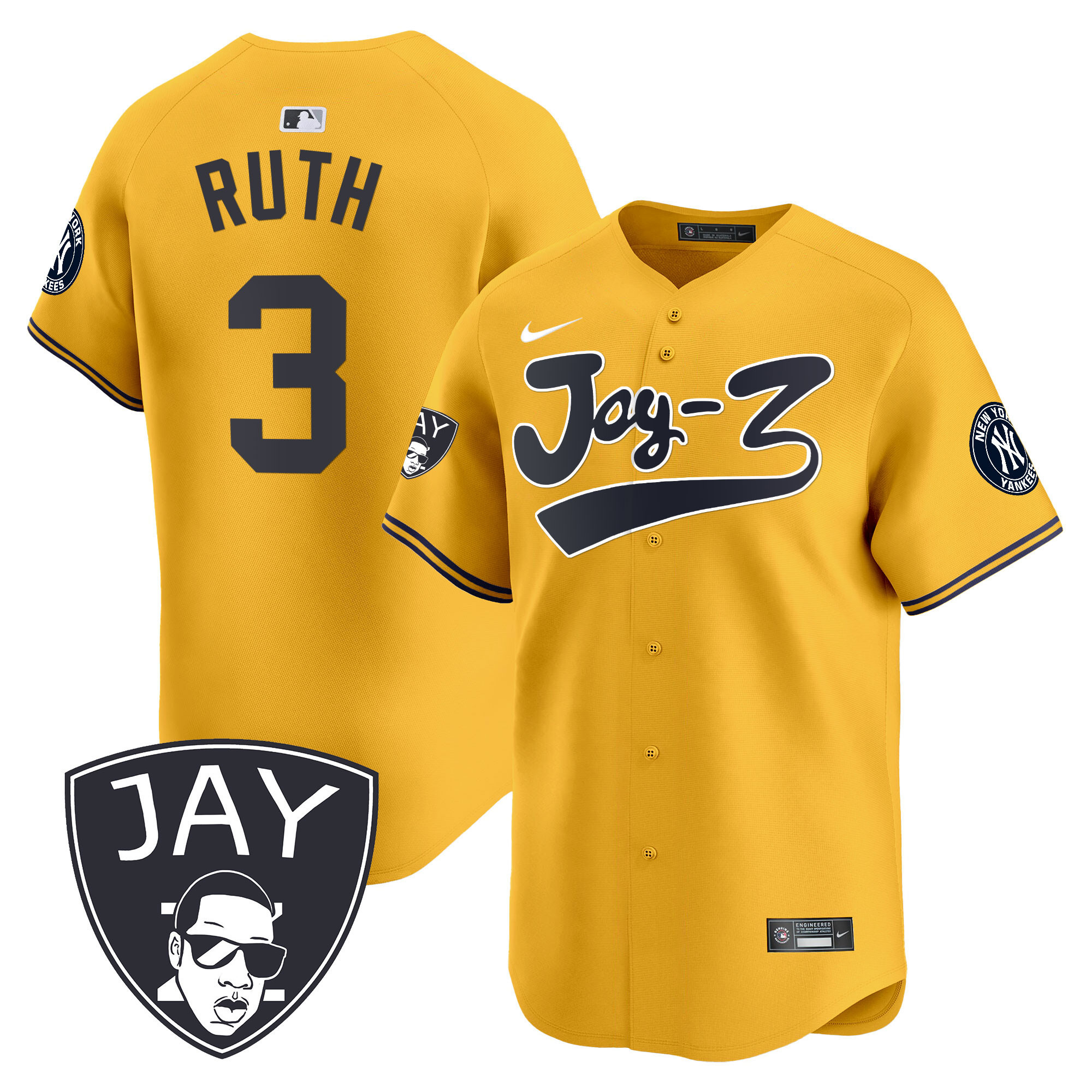 Babe Ruth Men's New York Yankees Jay-Z Vapor Premier Limited V2 Gold Jersey