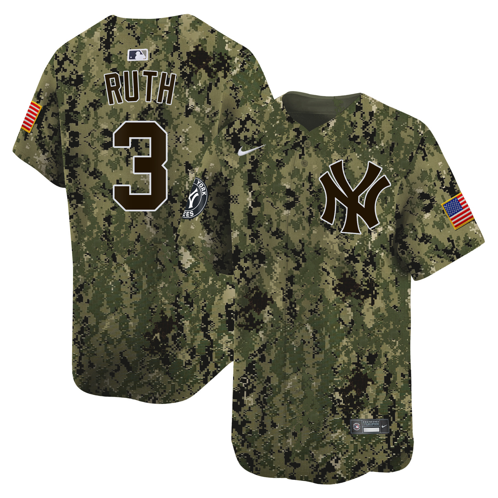 Babe Ruth Men's New York Yankees USMC Alternate Vapor Premier Limited Woodland Jersey