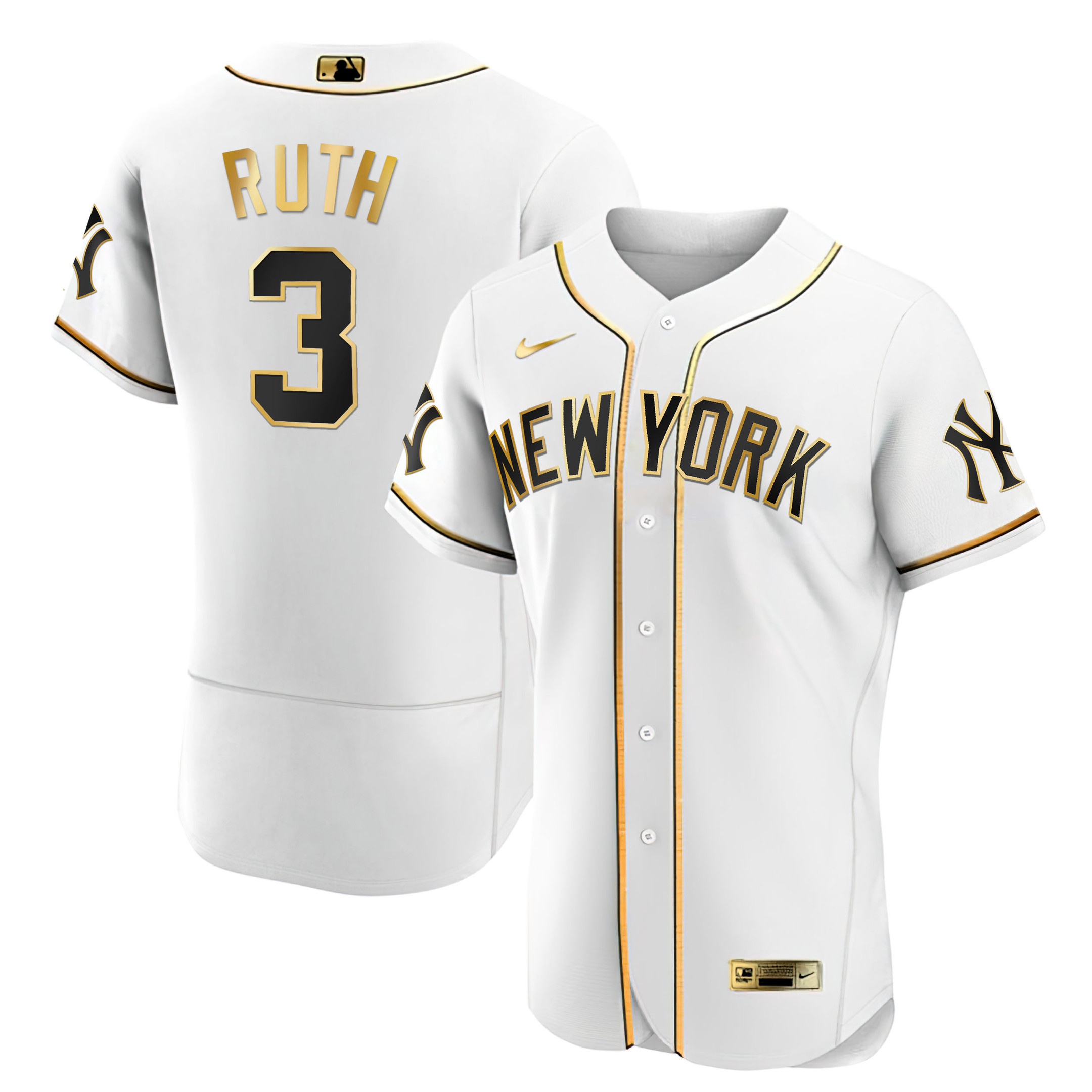 Babe Ruth Men's New York Yankees White Gold & Black Gold Flex White Jersey