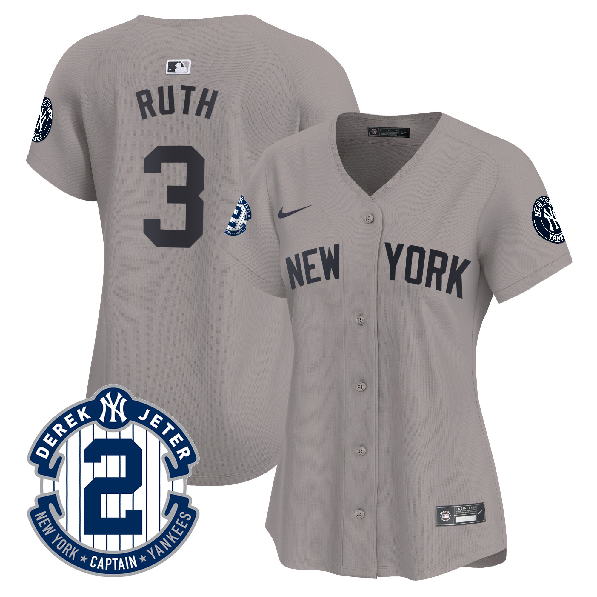 Babe Ruth Women's New York Yankees Derek Jeter Patch Vapor Premier Limited Gray Jersey