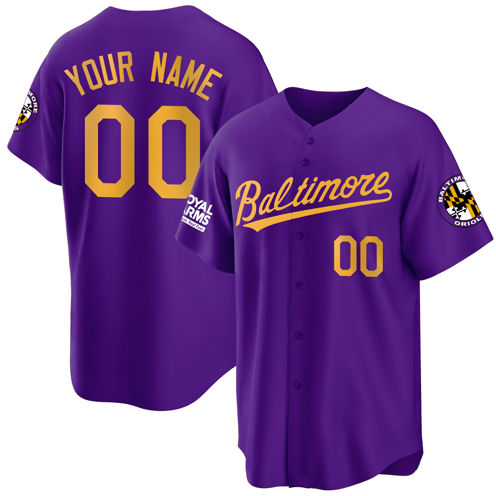 Baltimore Orioles Gold Cool Custom Purple Gold Jersey - All Stitched