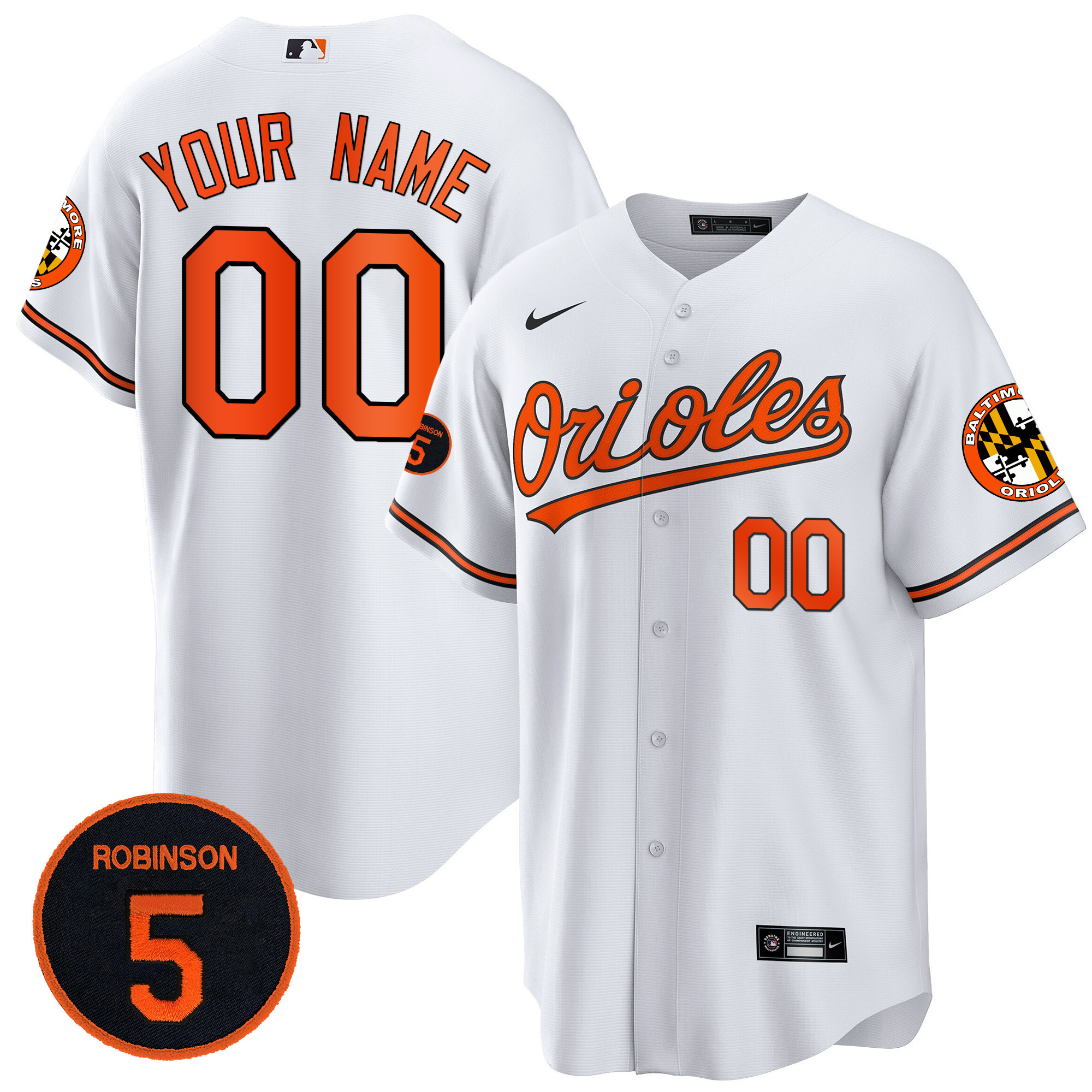 Baltimore Orioles Robinson Patch Cool Base Custom White Jersey - All Stitched