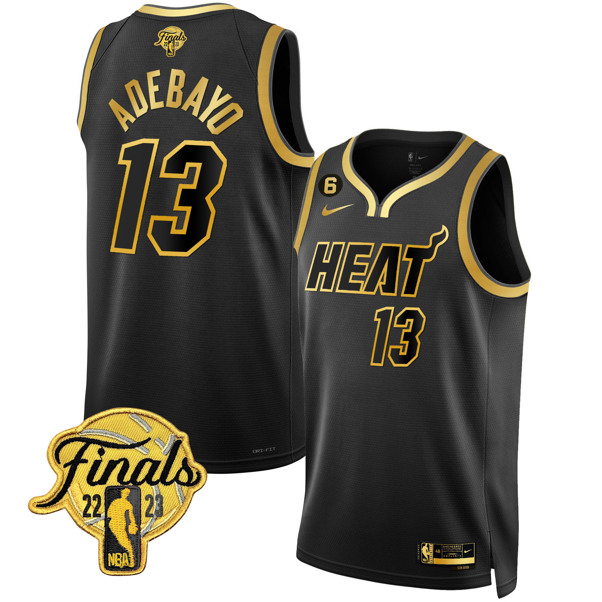 Bam Adebayo Men's Miami Heat Finals Patch Collection Black Gold Jersey - All Stitched