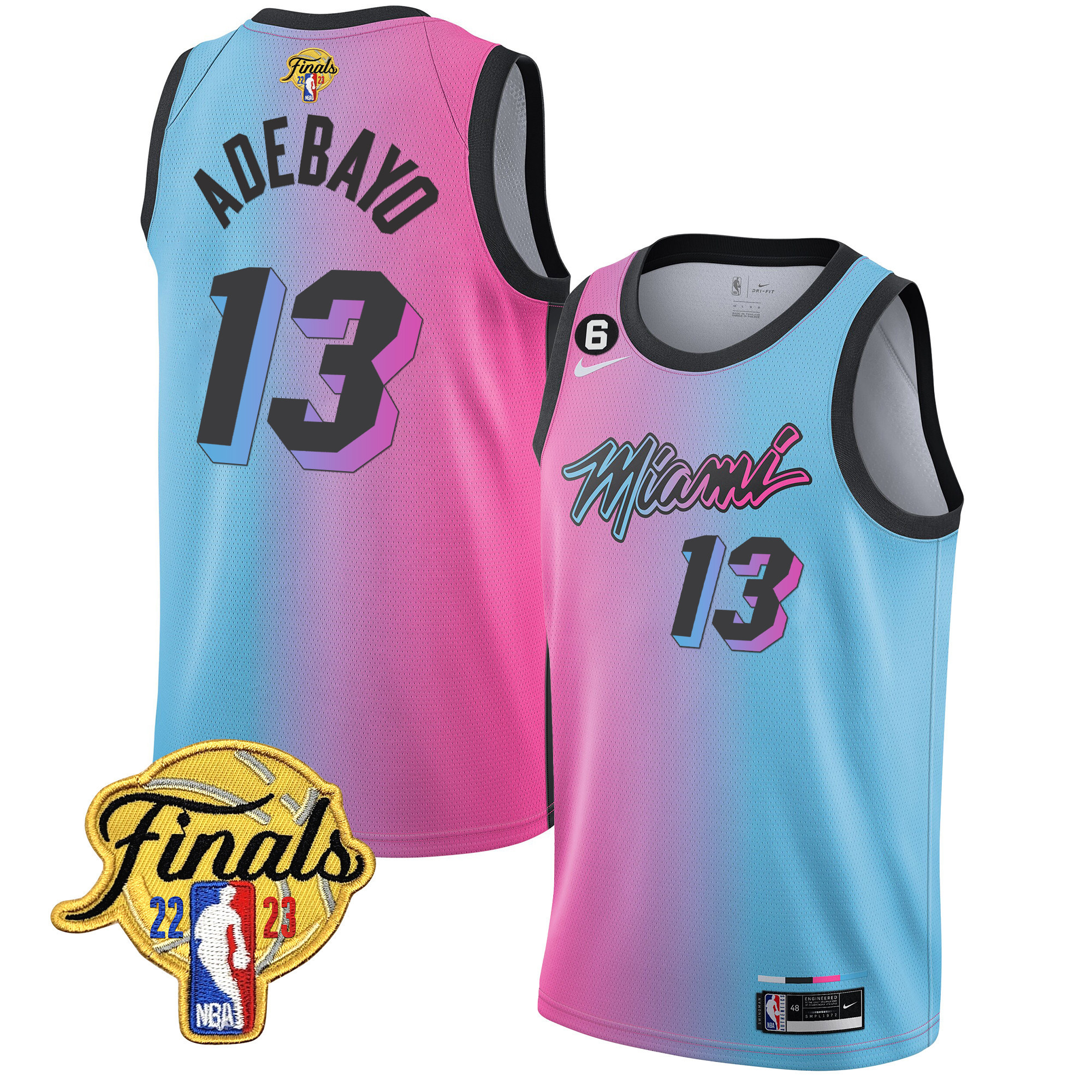 Bam Adebayo Men's Miami Heat Finals Patch Collection V4 Pink Blue Jersey - All Stitched