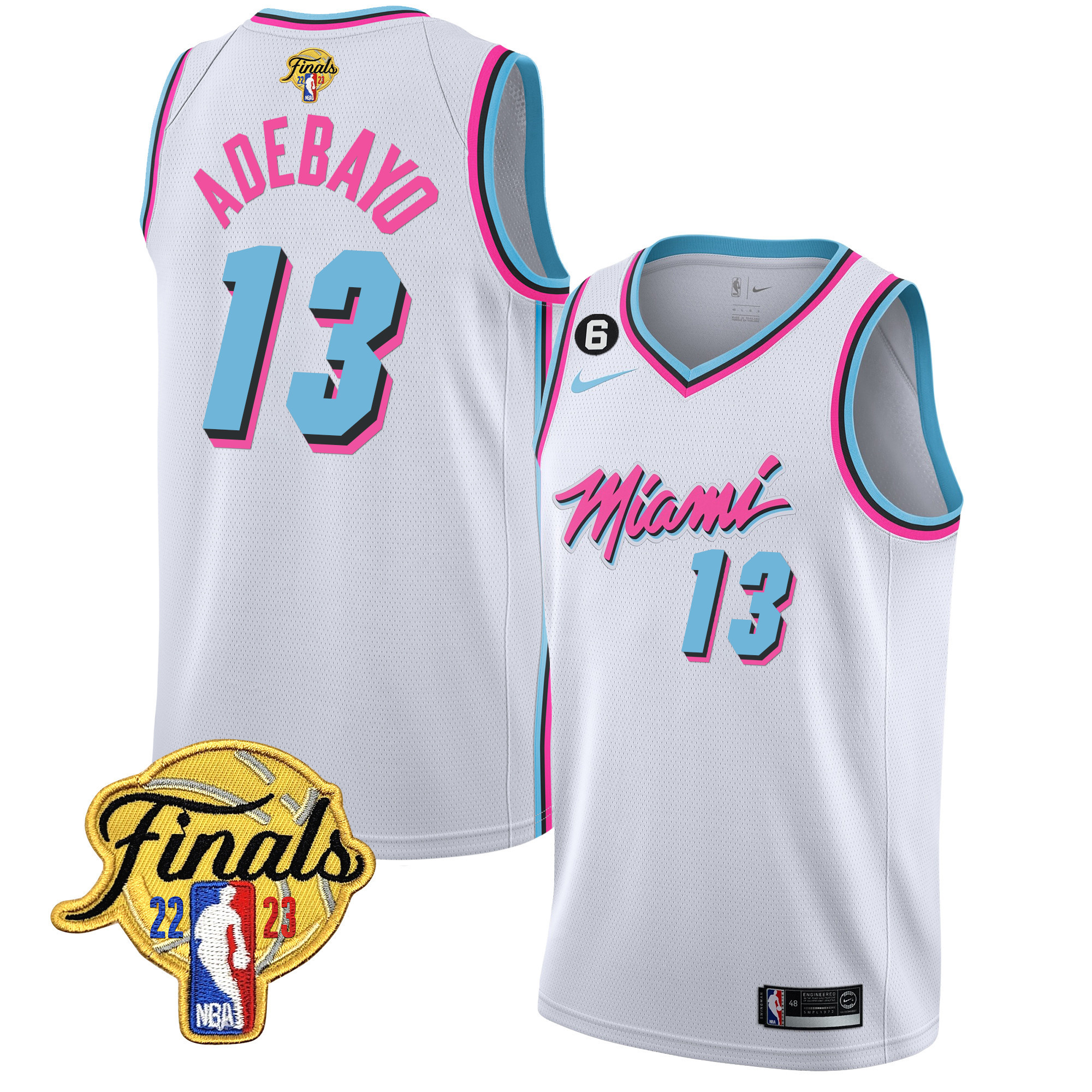 Bam Adebayo Men's Miami Heat Finals Patch Collection V4 Vice White Jersey - All Stitched