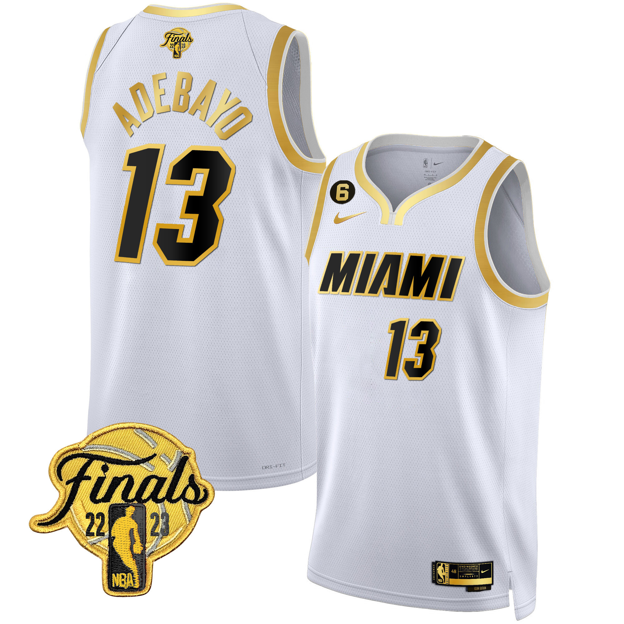 Bam Adebayo Men's Miami Heat Finals Patch Collection V4 White Gold Jersey - All Stitched
