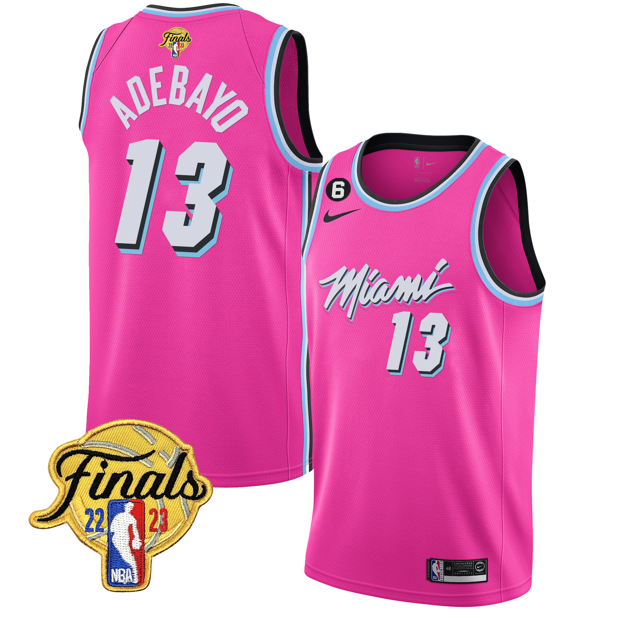 Bam Adebayo Men's Miami Heat Finals Patch Collection V5 Pink Jersey - All Stitched