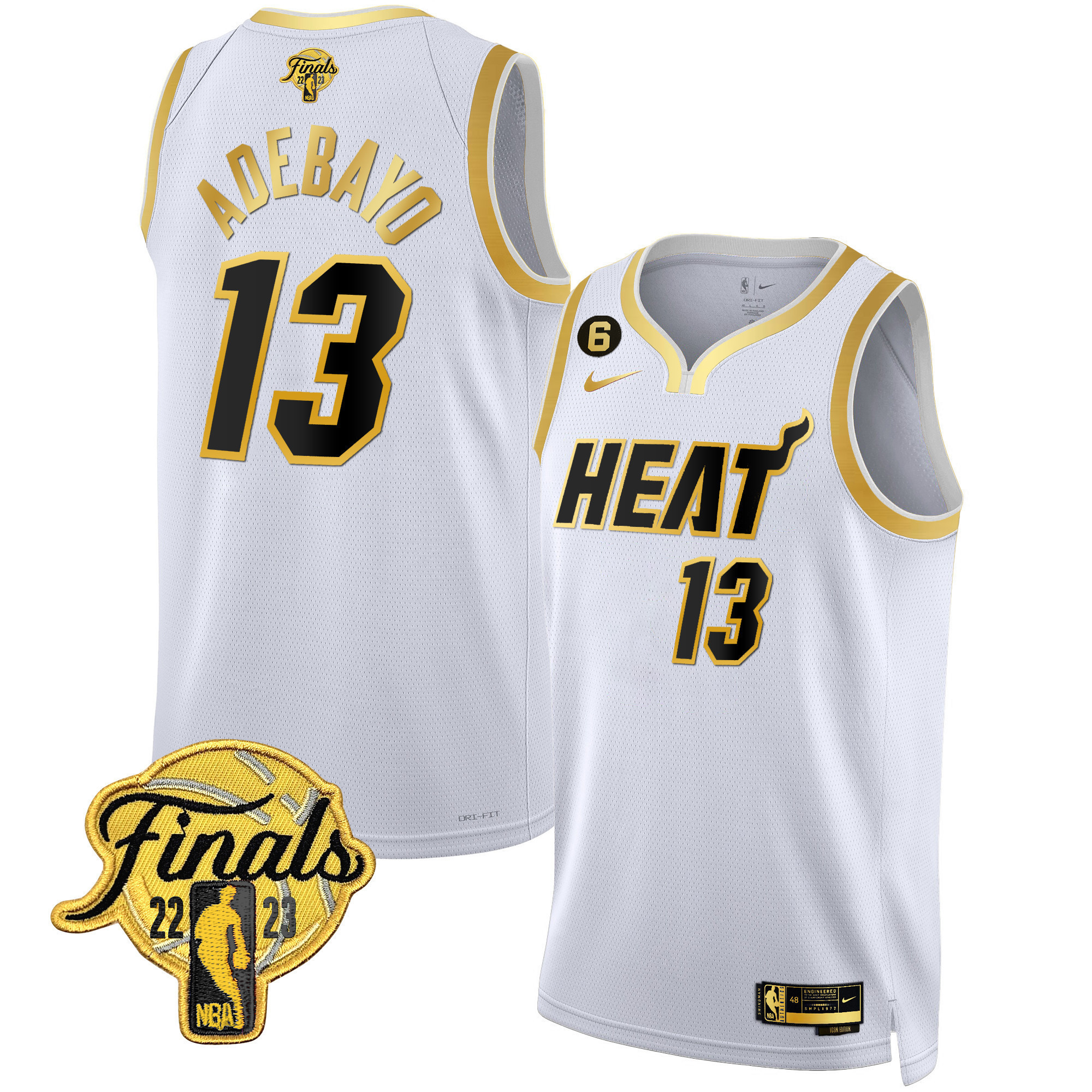 Bam Adebayo Men's Miami Heat Finals Patch Collection White Gold Jersey - All Stitched