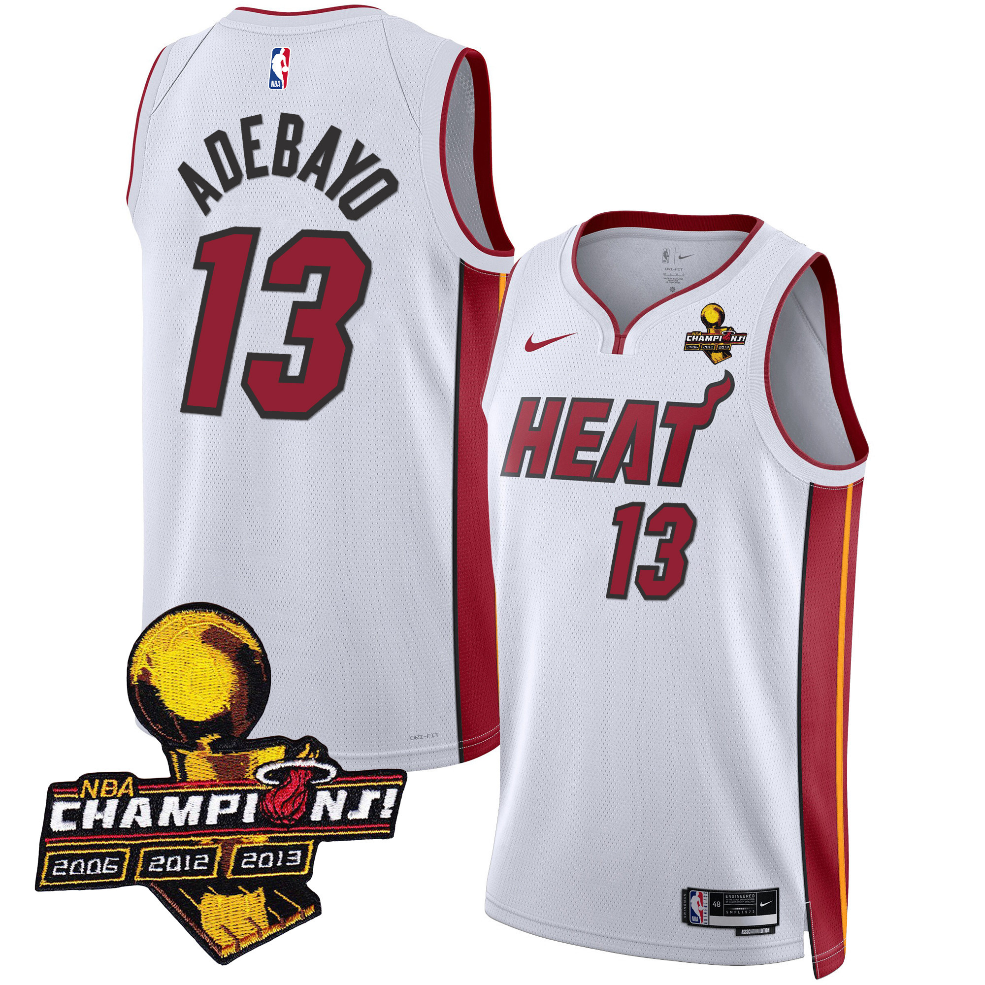 Bam Adebayo Men's Miami Heat 3-Time Champions Patch Collection Association Jersey - All Stitched