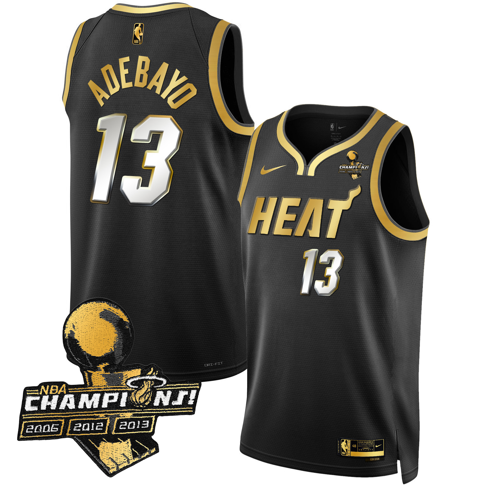 Bam Adebayo Men's Miami Heat 3-Time Champions Patch Collection Black Limited Jersey - All Stitched