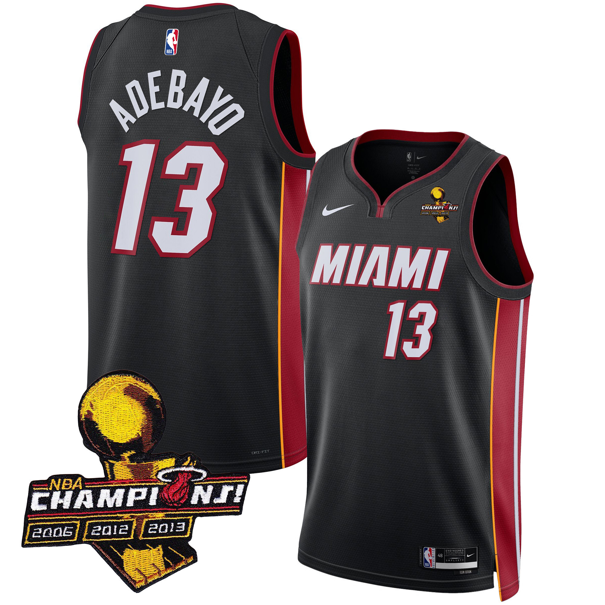 Bam Adebayo Men's Miami Heat 3-Time Champions Patch Collection Icon Jersey - All Stitched