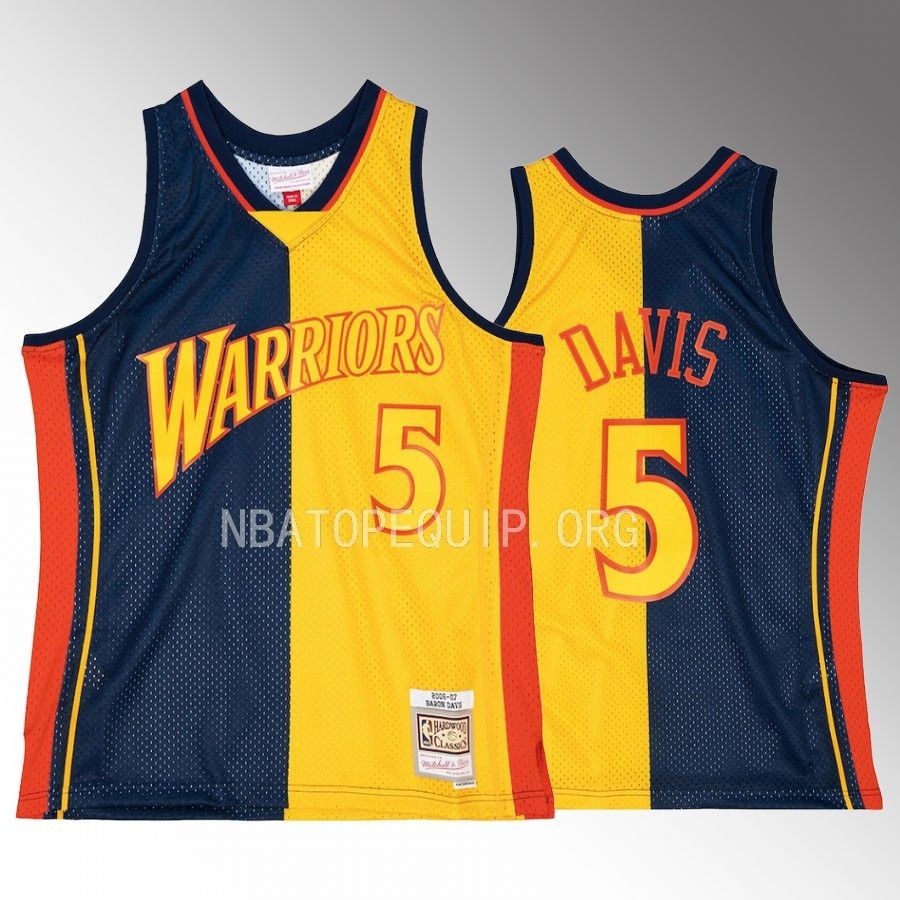 Baron Davis Golden State Warriors Navy Gold Hardwood Classics 2006-07 Split Swingman #5 Jersey