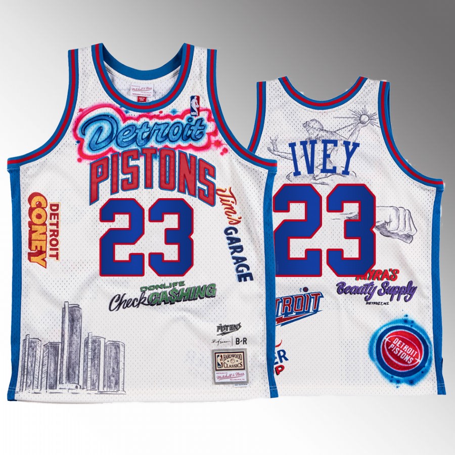 Big Sean X Mitchell Ness Jaden Ivey Detroit Pistons White #23 Jersey BR Remix