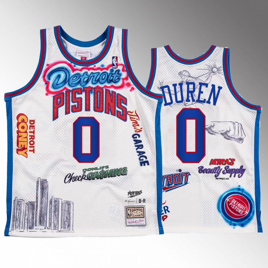 Big Sean X Mitchell Ness Jalen Duren Detroit Pistons White #0 Jersey BR Remix