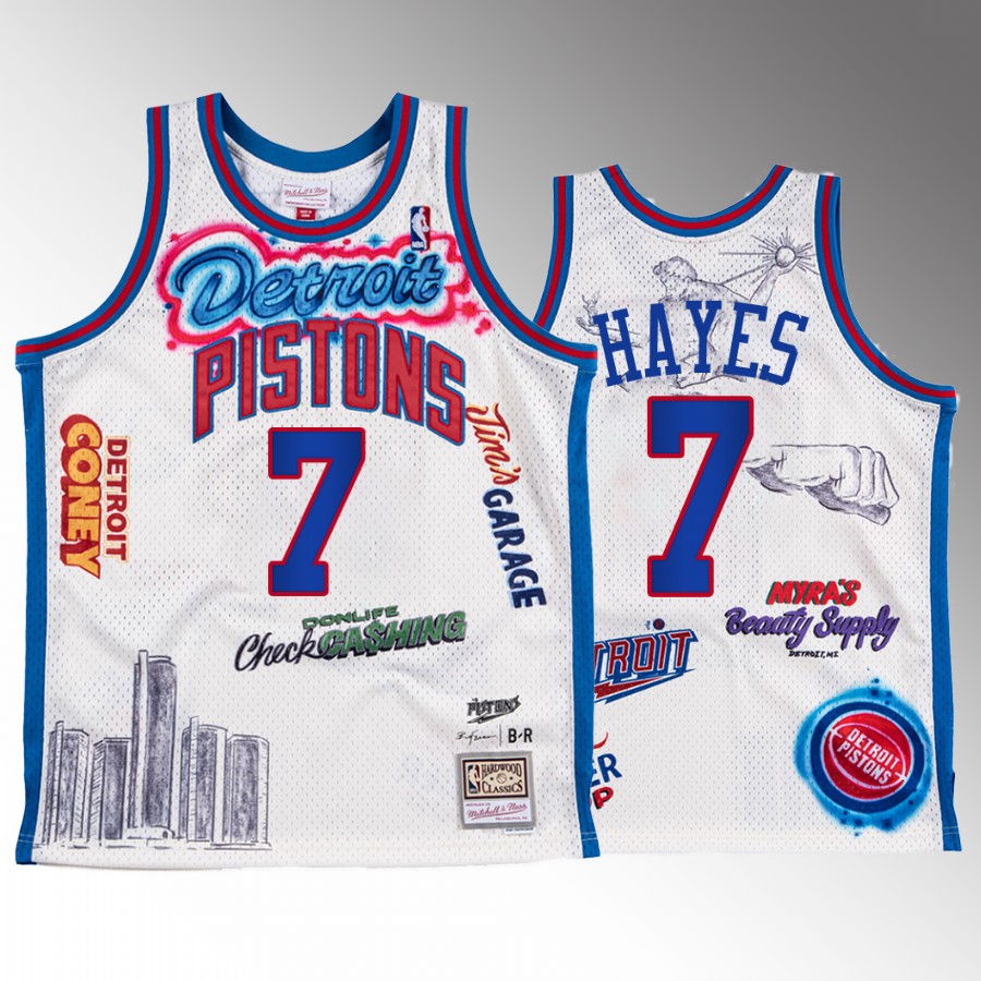 Big Sean X Mitchell Ness Killian Hayes Detroit Pistons White #7 Jersey BR Remix