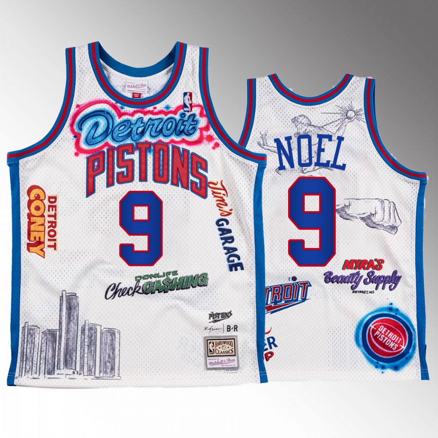 Big Sean X Mitchell Ness Nerlens Noel Detroit Pistons White #9 Jersey BR Remix