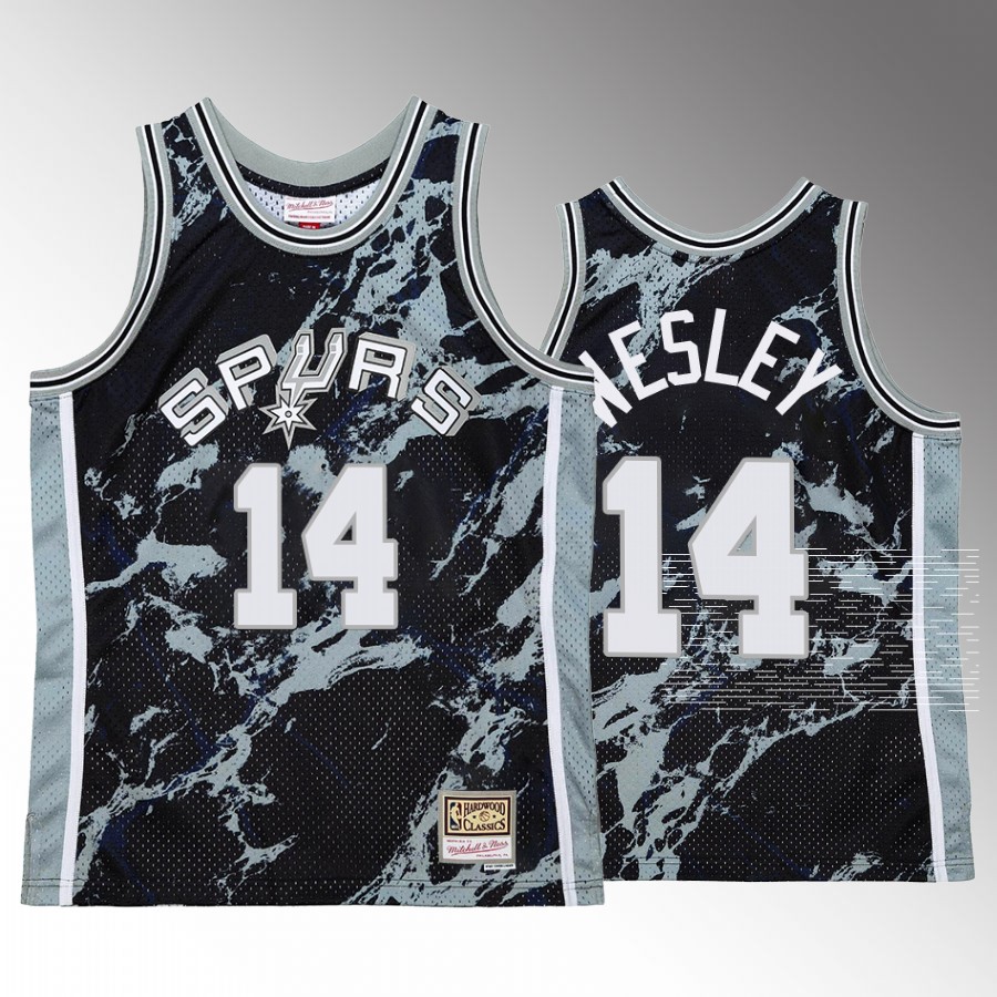 Blake Wesley #14 San Antonio Spurs Marble Swingman Black Hardwood Classics Jersey