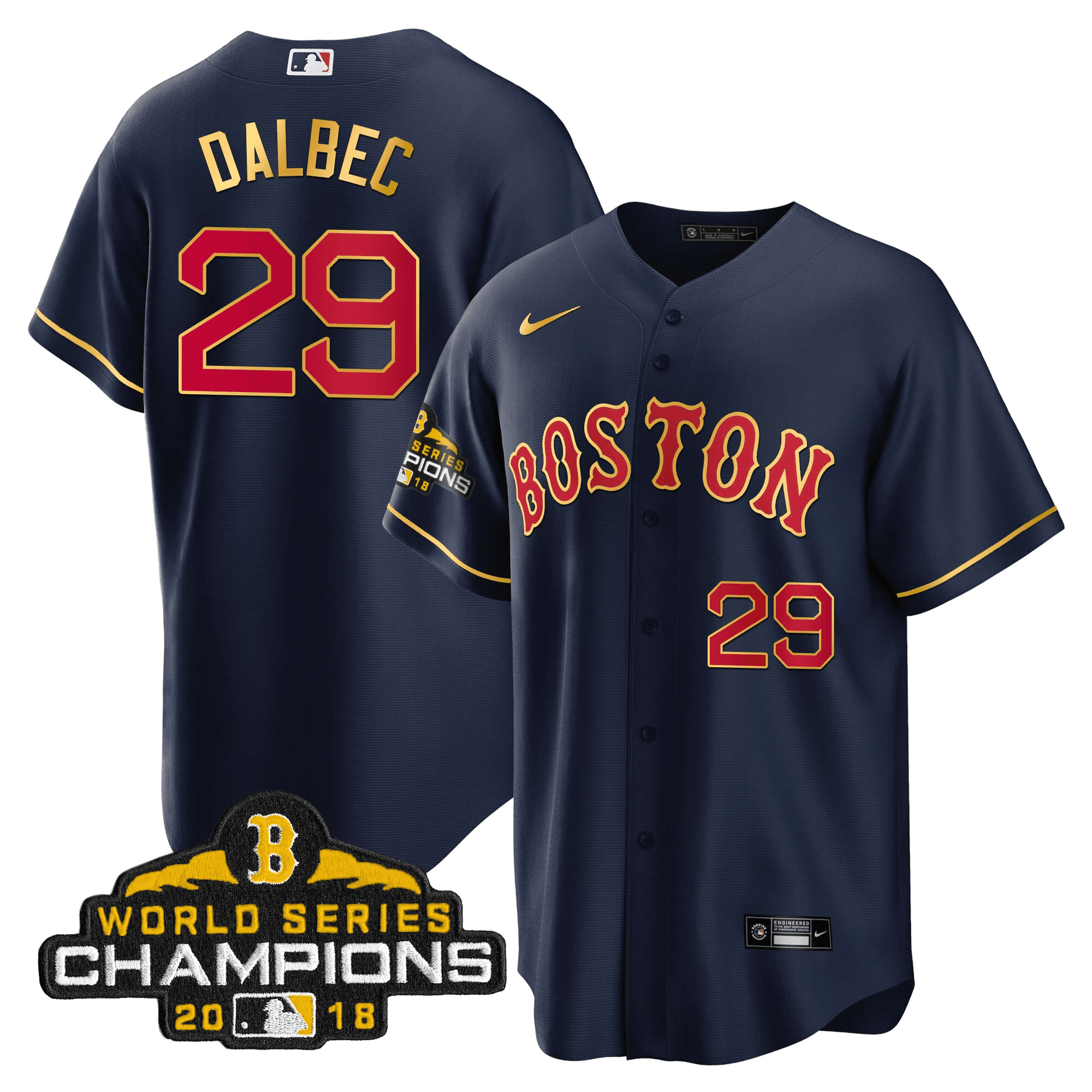 Bobby Dalbec Men Boston Red Sox World Series Champion Gold Cool Navy Jersey - All Stitched