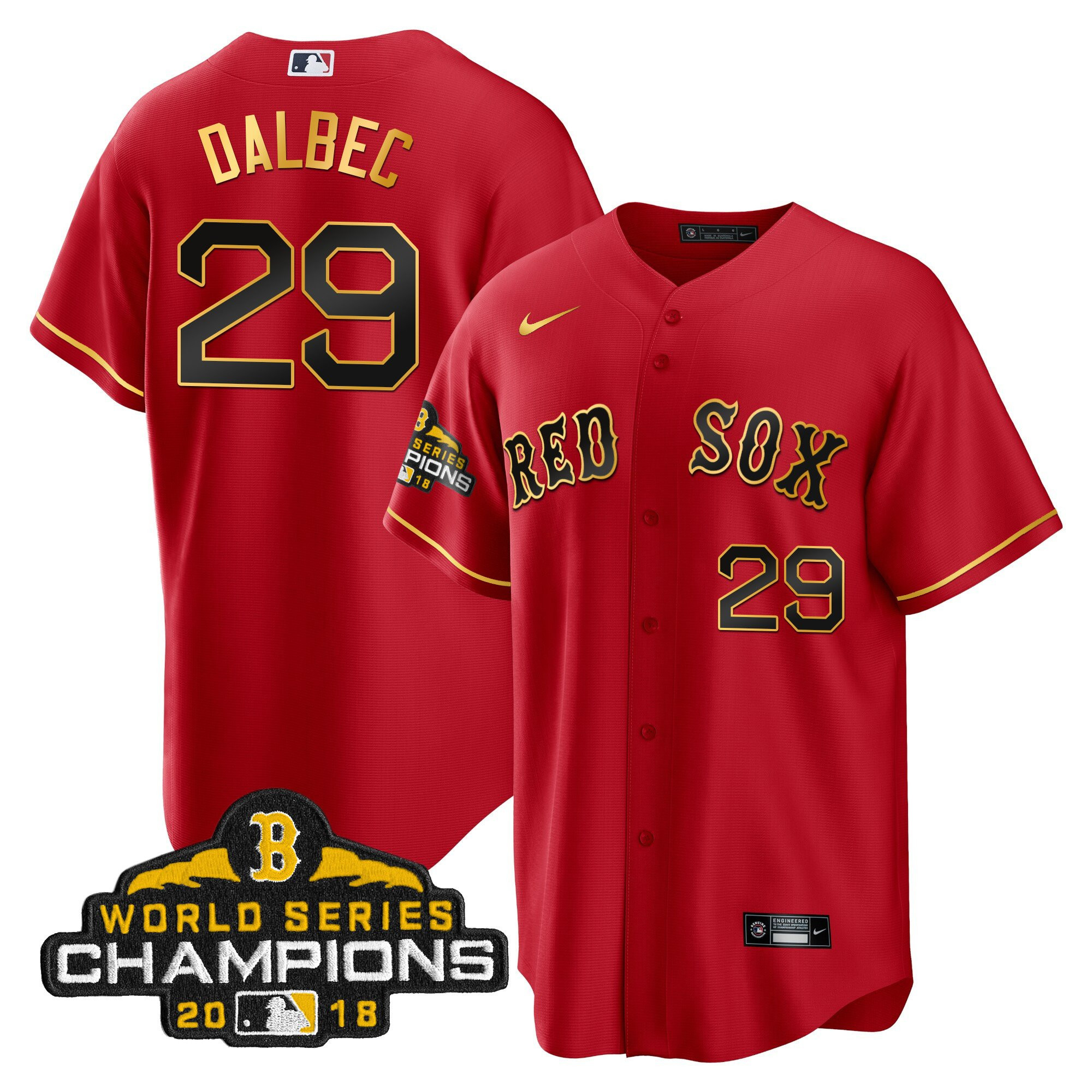 Bobby Dalbec Men Boston Red Sox World Series Champion Gold Cool Red Jersey - All Stitched