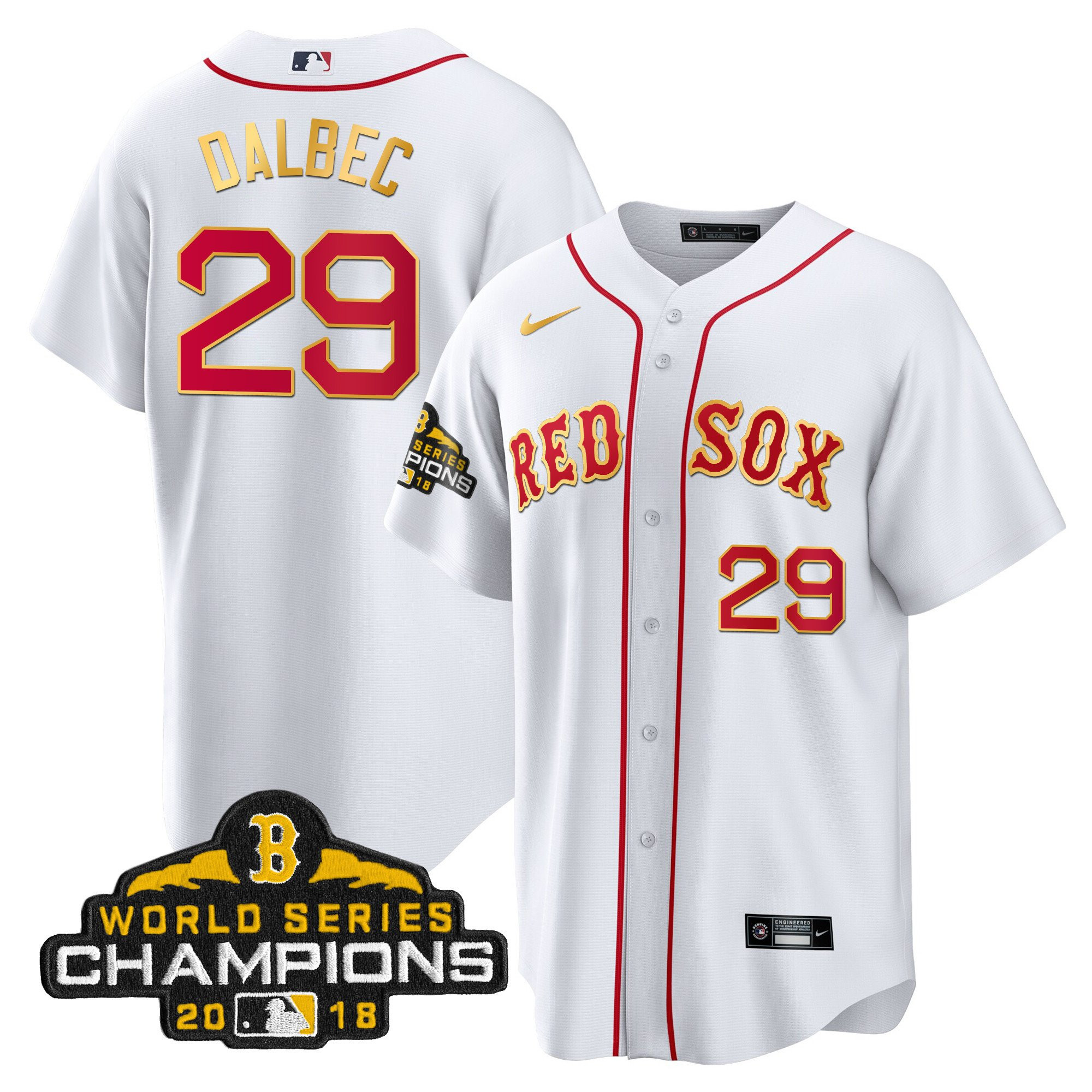 Bobby Dalbec Men Boston Red Sox World Series Champion Gold Cool White Jersey - All Stitched
