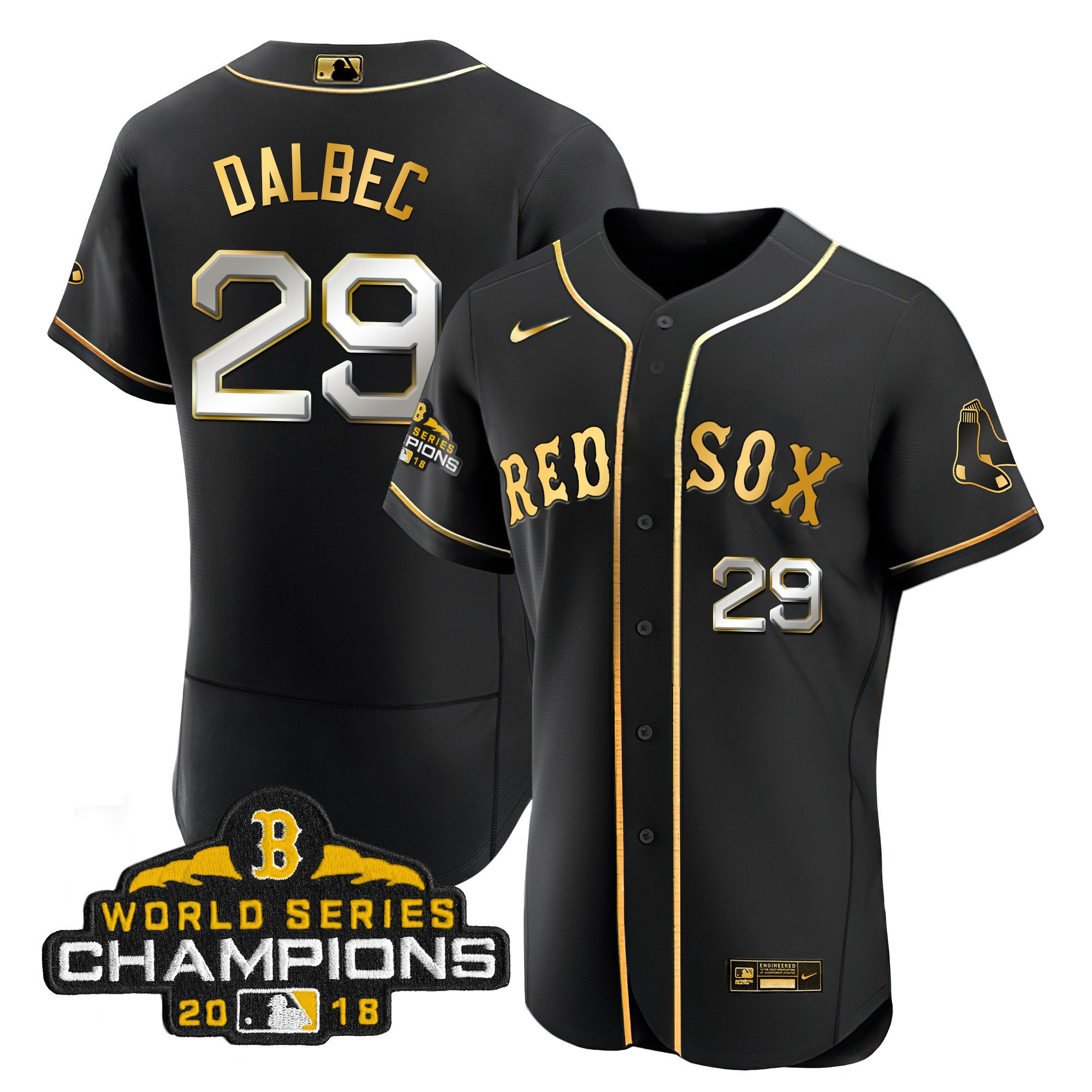 Bobby Dalbec Men Boston Red Sox World Series Champion Gold Flex Black Jersey - All Stitched
