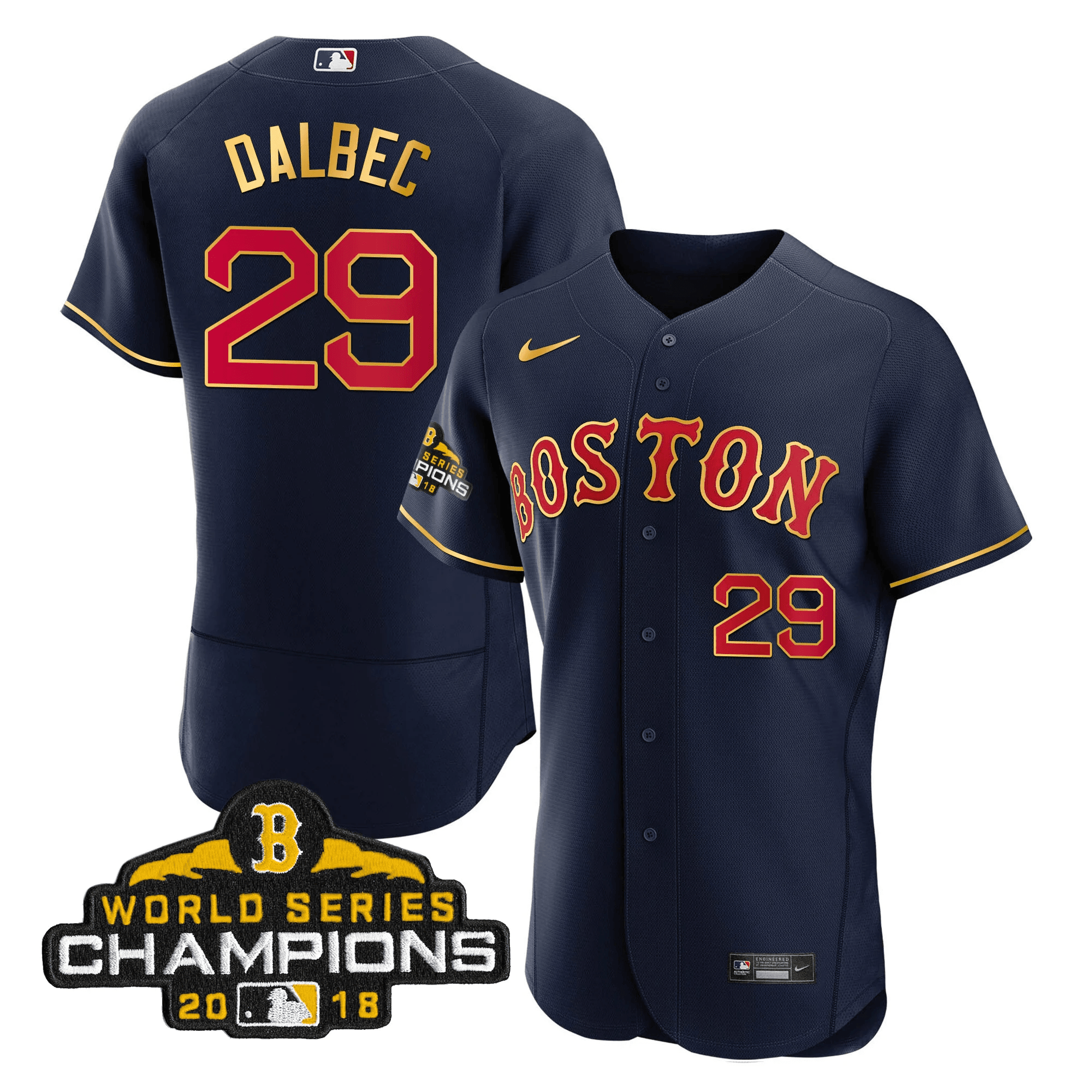 Bobby Dalbec Men Boston Red Sox World Series Champion Gold Flex Navy Jersey - All Stitched