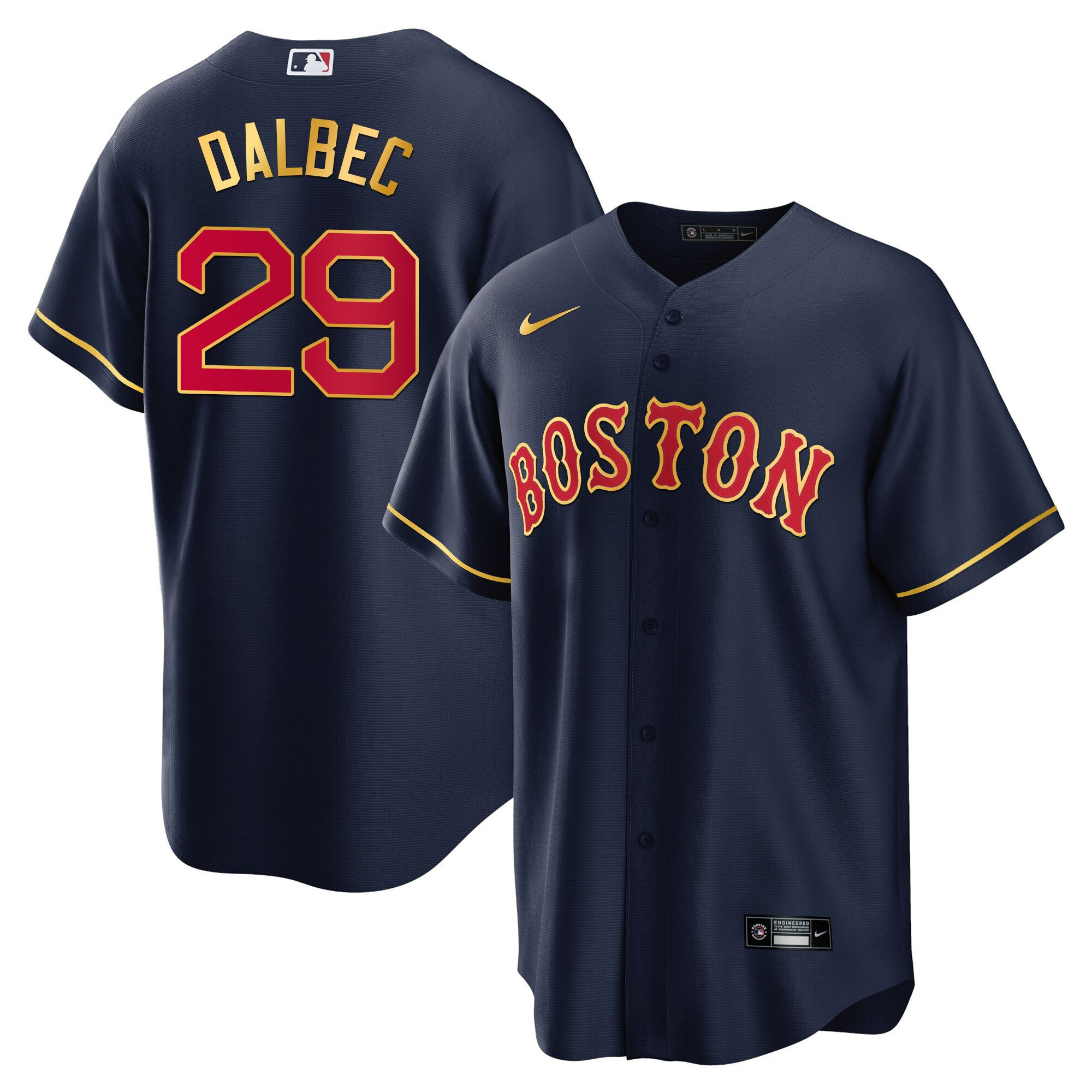 Bobby Dalbec Men's Boston Red Sox Gold Trim Cool Navy Jersey - All Stitched
