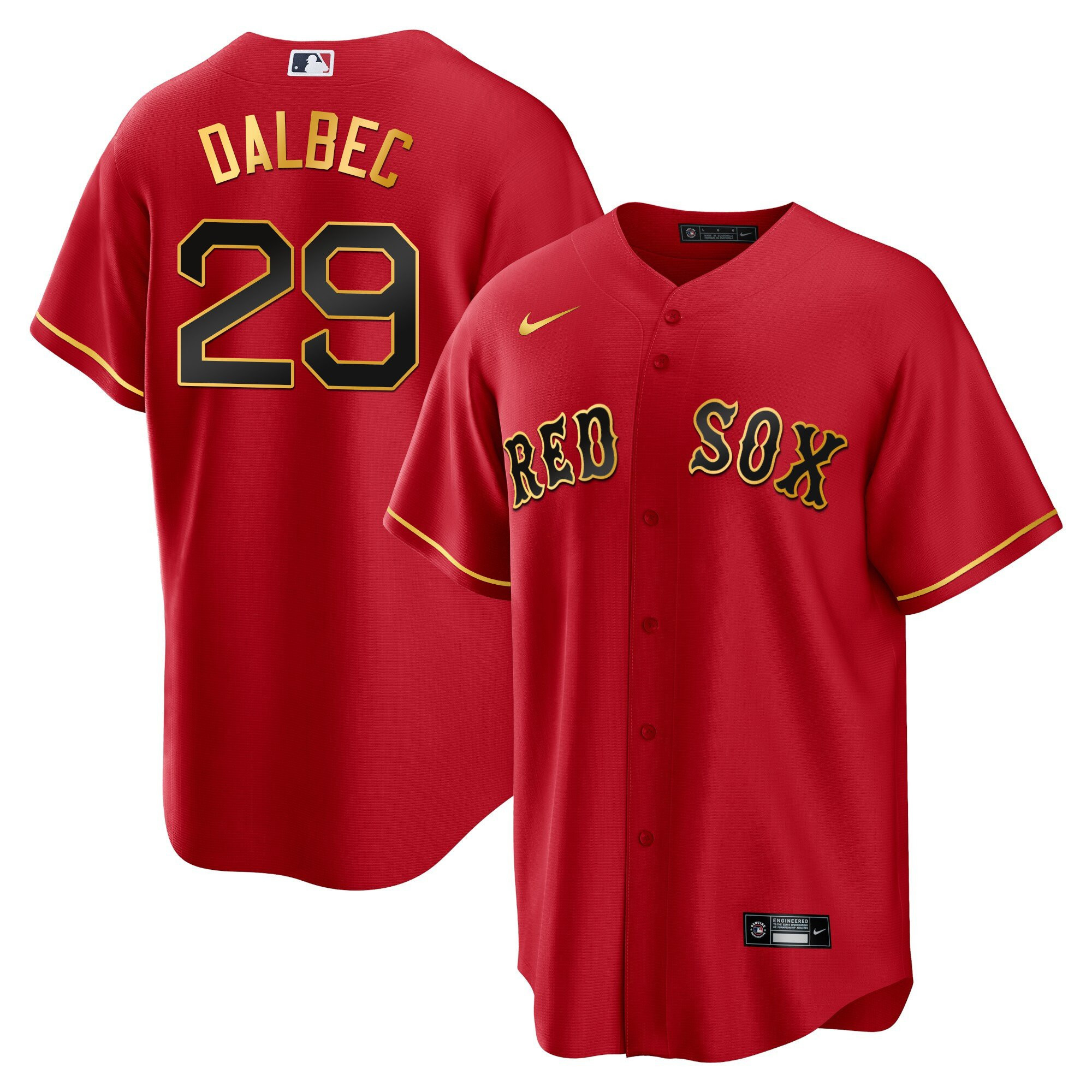 Bobby Dalbec Men's Boston Red Sox Gold Trim Cool Red Jersey - All Stitched
