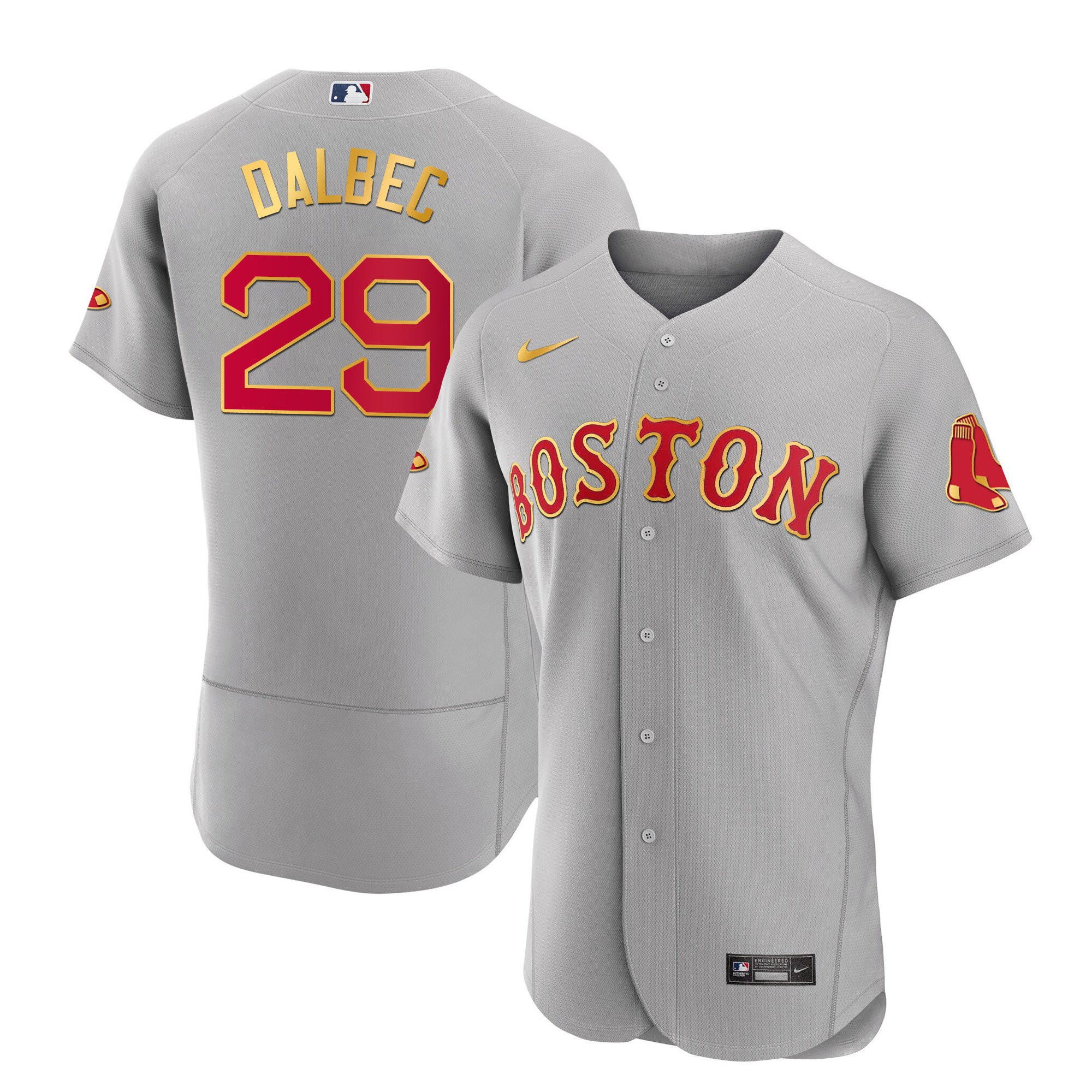 Bobby Dalbec Men's Boston Red Sox Gold Trim Flex Gray Jersey - All Stitched