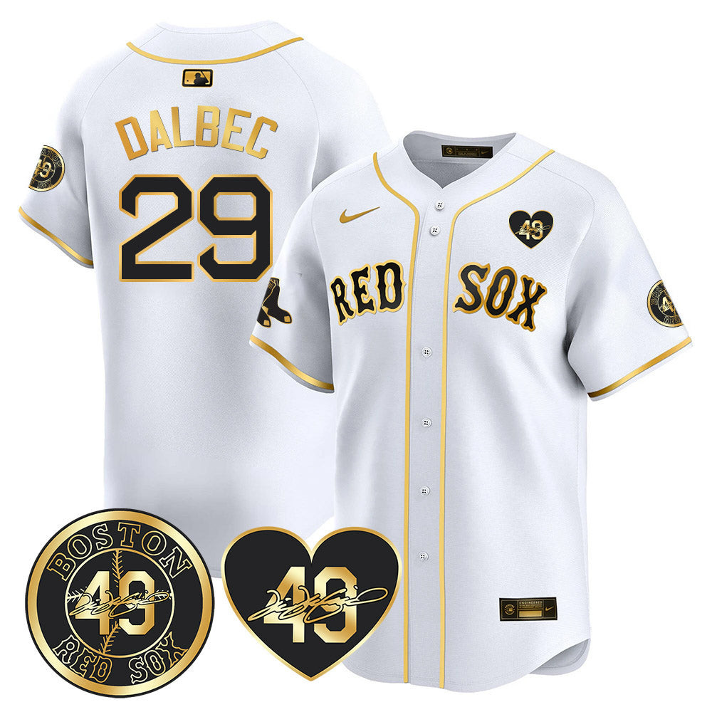 Bobby Dalbec Men's Boston Red Sox Tim Wakefield Memorial Patch Vaper Premier Limited White Gold Jersey - All Stitched