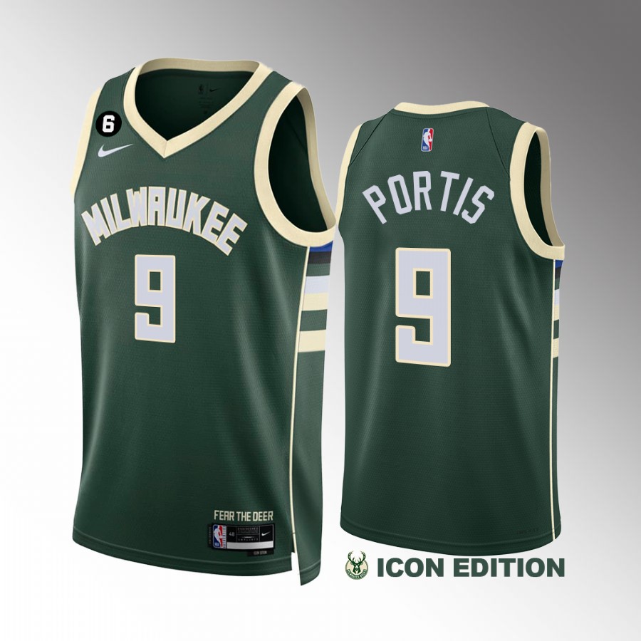 Bobby Portis Milwaukee Bucks #9 Green Jersey Icon Edition NO.6 Patch
