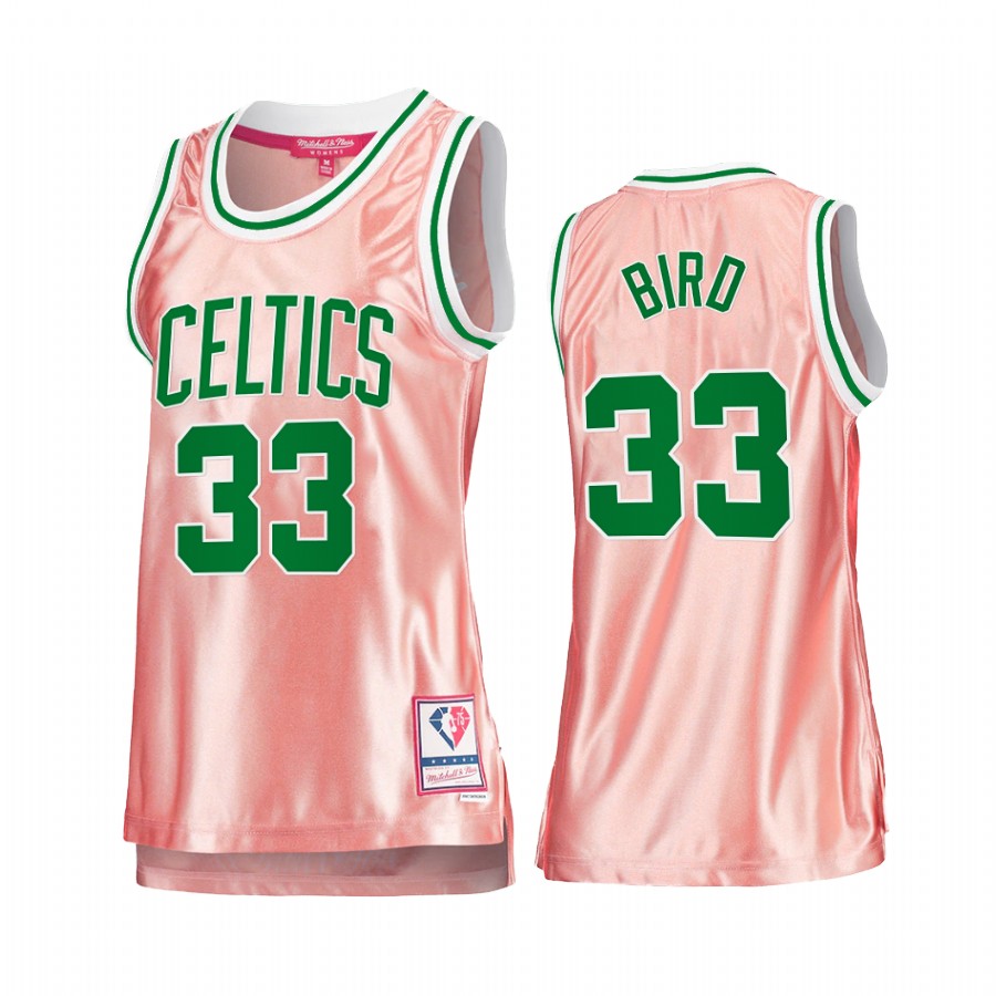 Boston Celtics Larry Bird Rose Gold Pink 75th Anniversary Women's Jersey #33