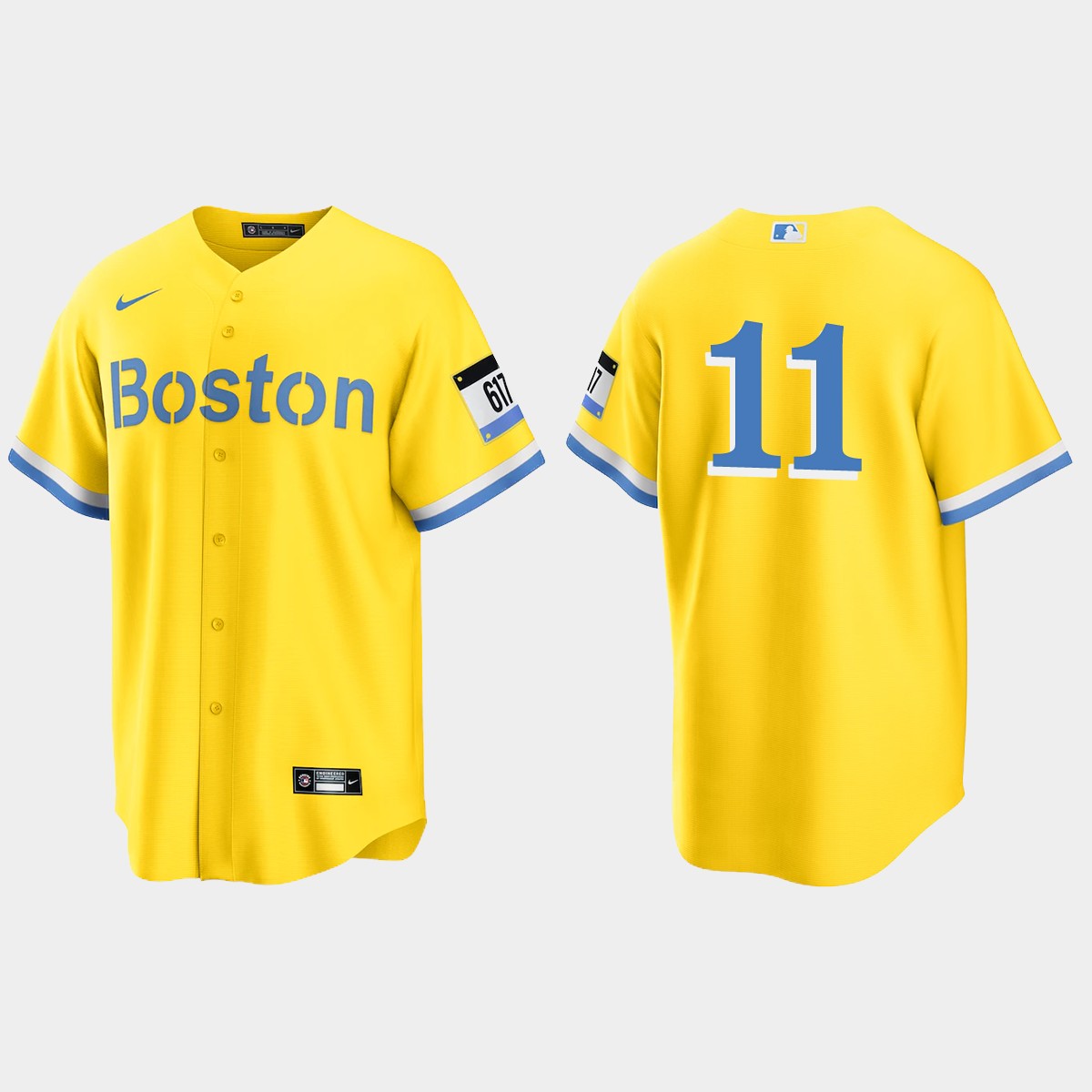 Boston Red Sox #11 Rafael Devers City Connect Jersey - Gold Light Blue