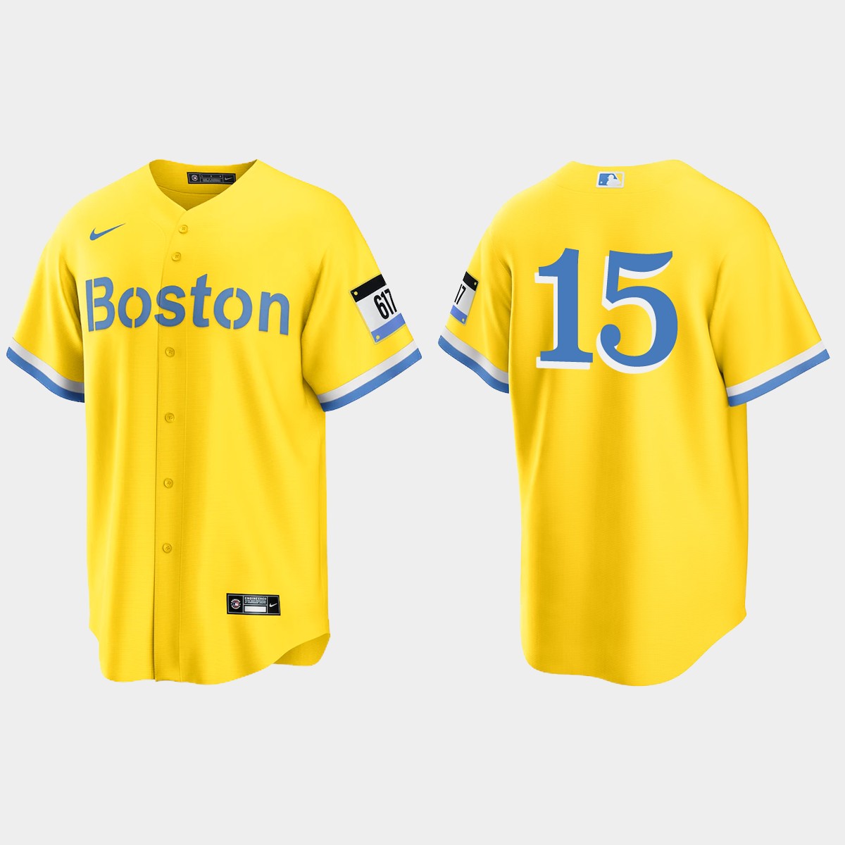Boston Red Sox #15 Dustin Pedroia City Connect Jersey - Gold Light Blue