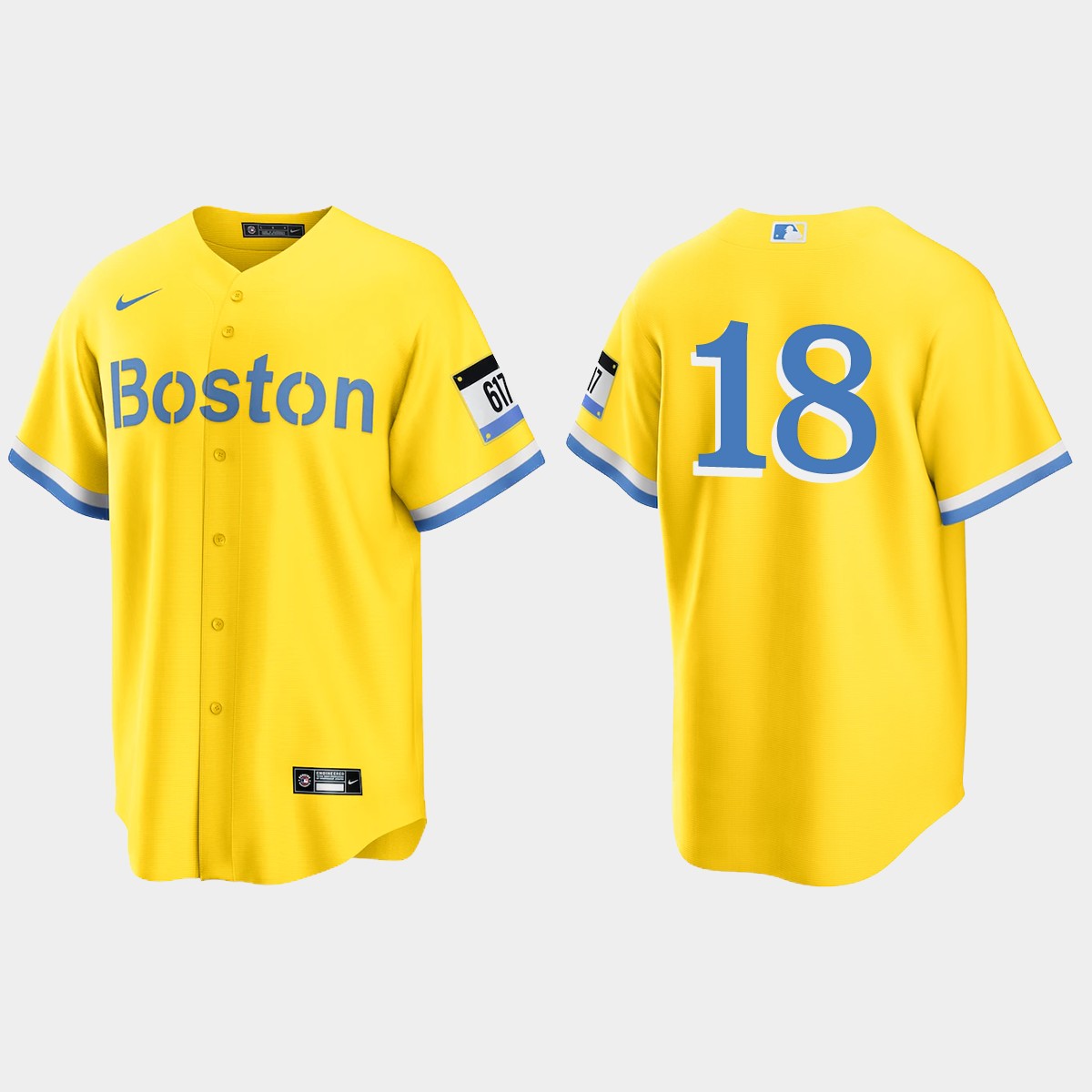 Boston Red Sox #18 Shane Victorino City Connect Jersey - Gold Light Blue